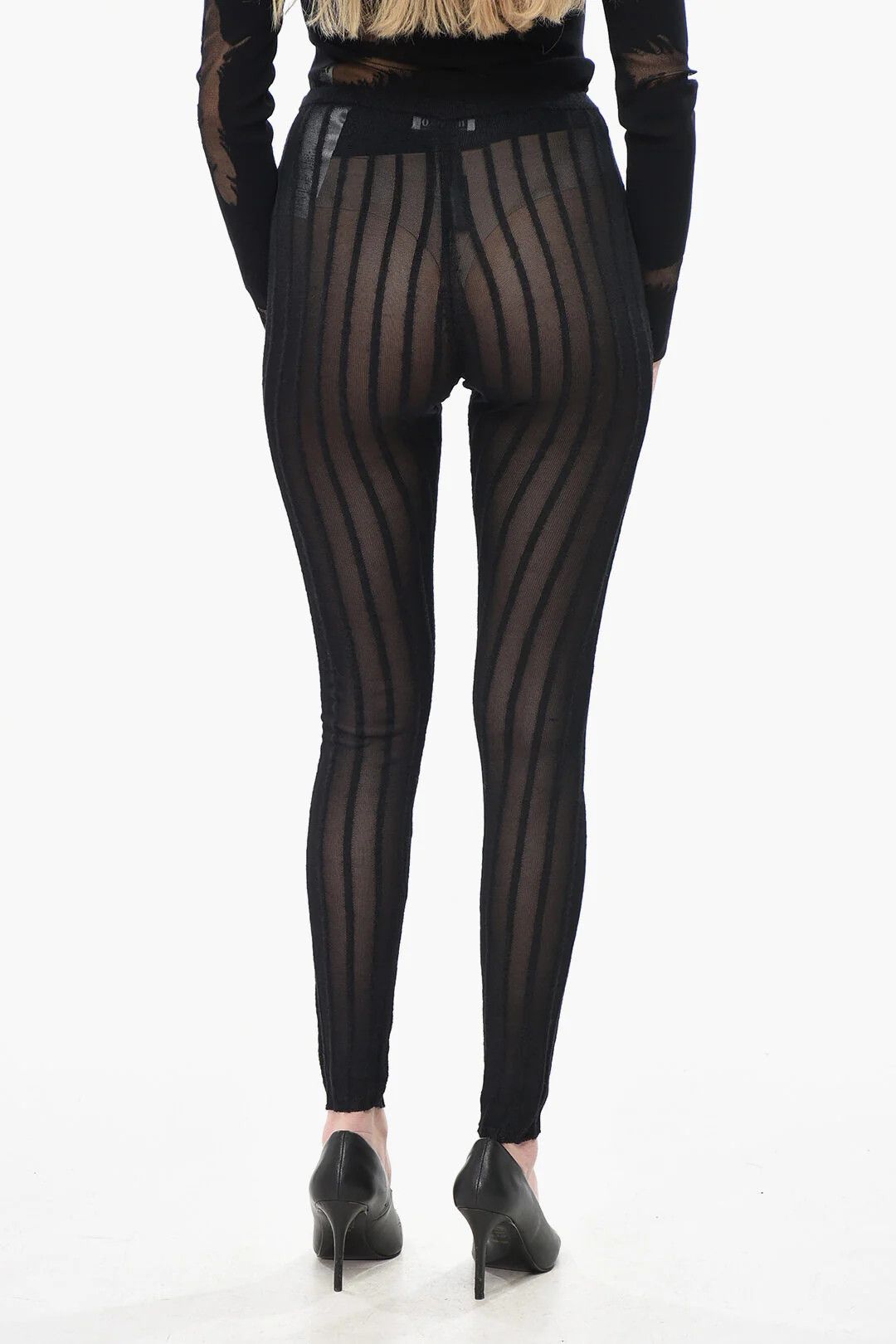The Attico og1mm0426 See-Through Knit Leggings in Black Size 27" / US 4 / IT 40 - 2 Thumbnail