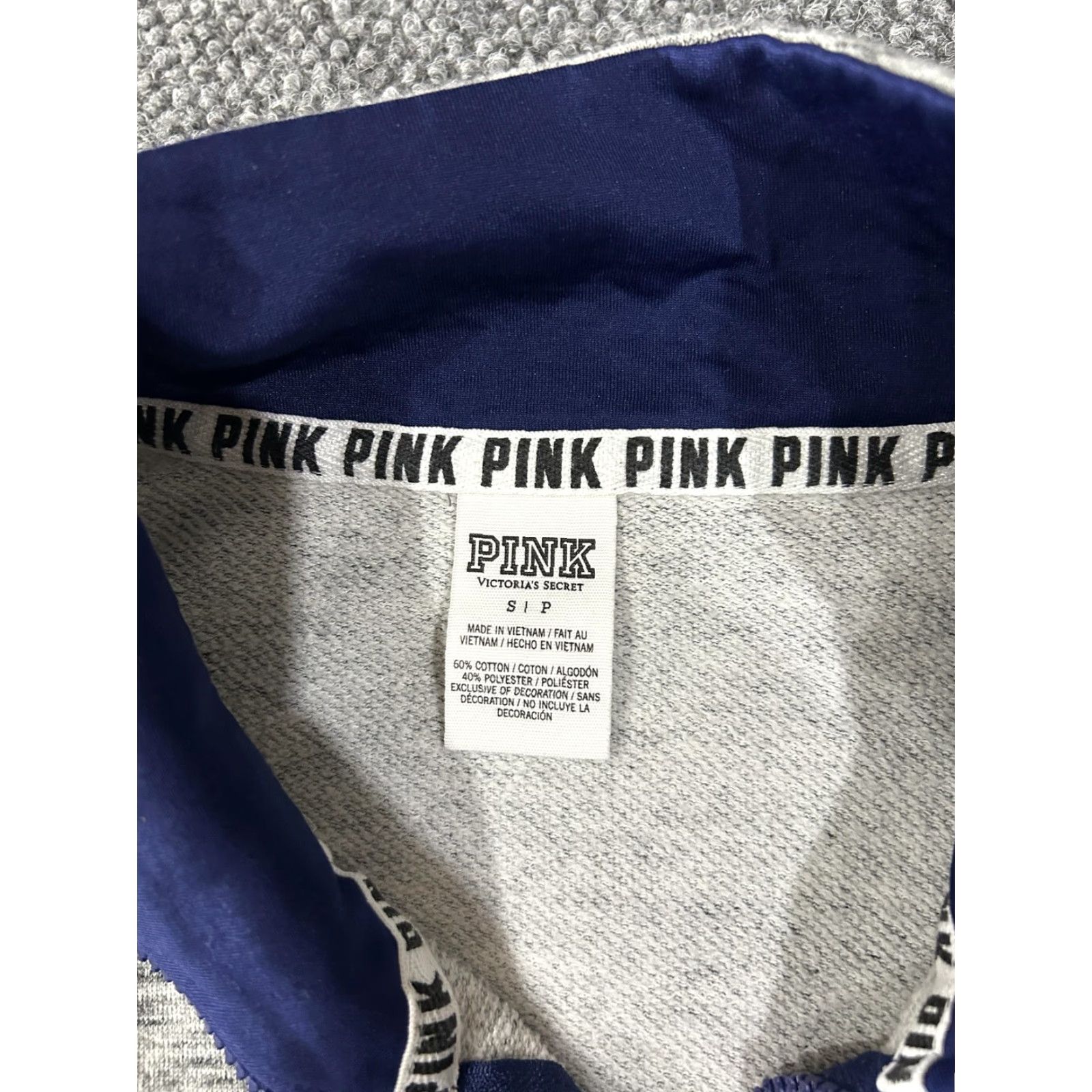 Pinko PINK Victoria's Secret Sweatshirt Womens Large Gray 1/4 Zip Mock Neck Logo Kangaroo Pocket Pullover Size L / US 10 / IT 46 - 3 Thumbnail