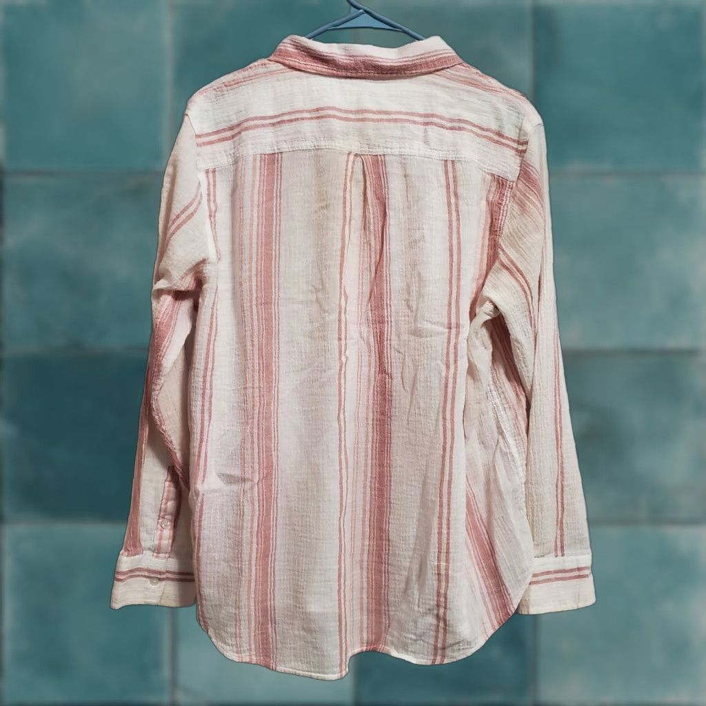Pinko VINTAGE Fleur Bleue Top Women XL Ivory Pink Striped Cotton Button Up Lightweight Beachy Size XL / US 12-14 / IT 48-50 - 1 Thumbnail