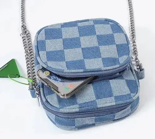 Japanese Brand Fashion y2k denim checkered chain crossbody shoulder bag Size ONE SIZE - 4 Thumbnail