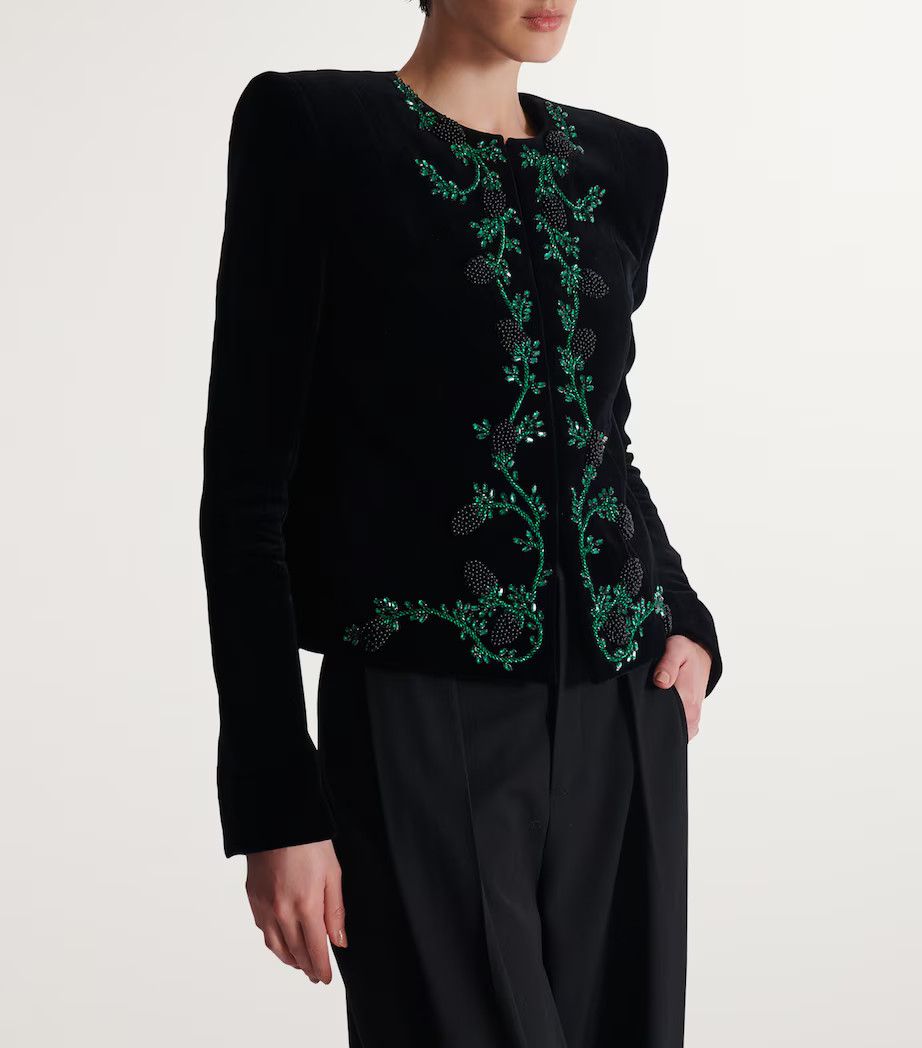 Balmain o1s1wg111025 Velvet Cropped Jacket in Black Size XS / US 0-2 / IT 36-38 - 5 Thumbnail