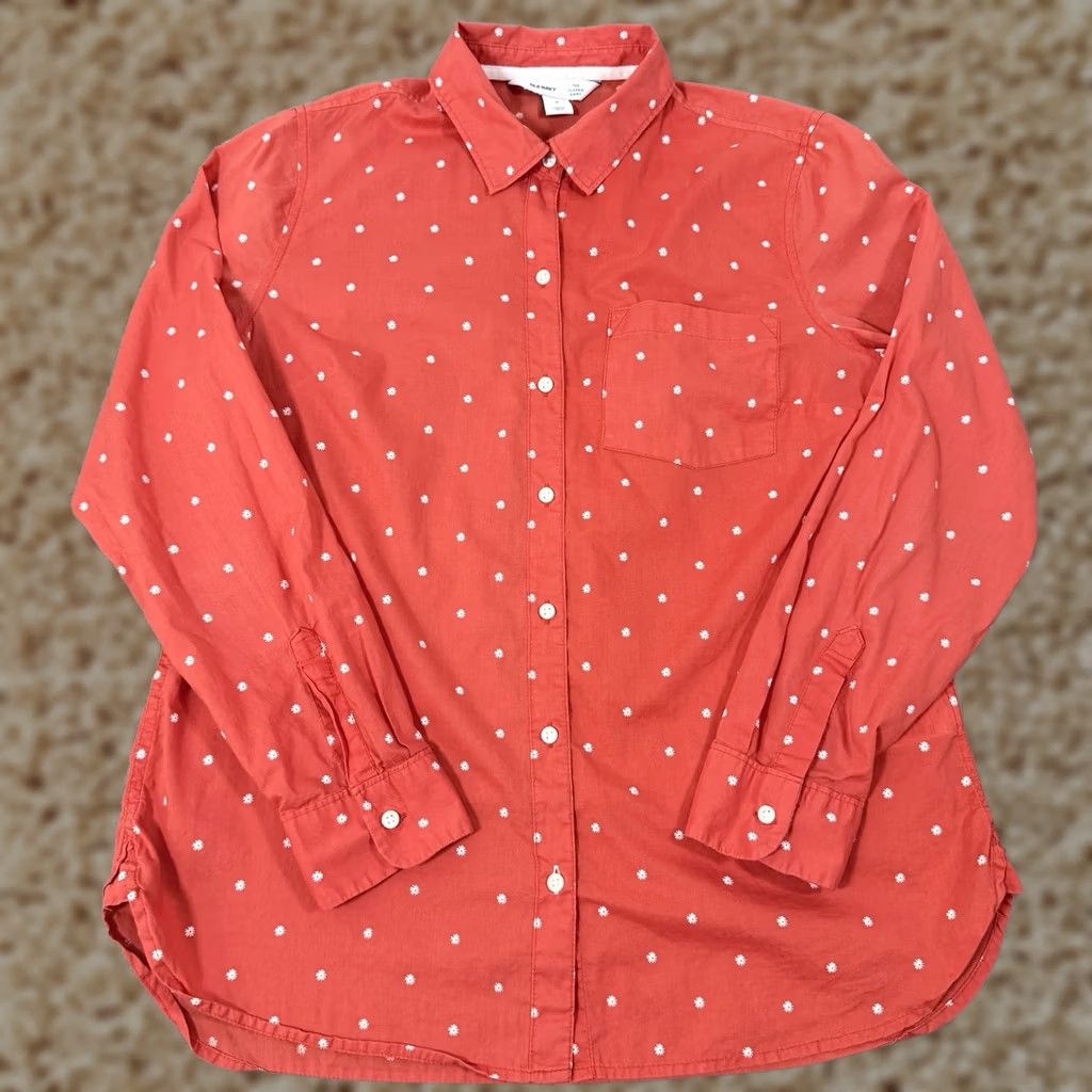 Old Navy Old Navy Button-Up Shirt Women Medium Orange Red Floral Long Sleeve, Classic Vintage? (Note: Original title indicates vintage: No) Size M / US 6-8 / IT 42-44 - 1 Thumbnail