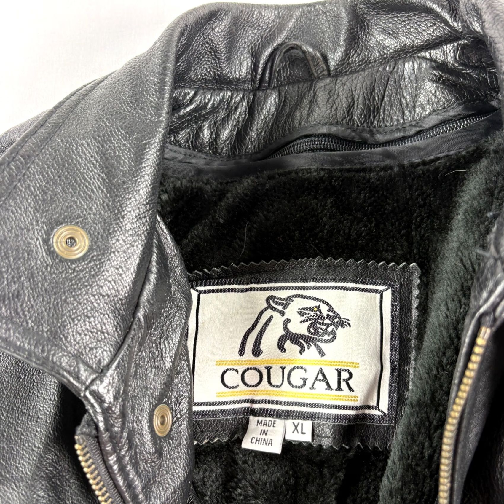Cougar Cougar Jacket Mens XL Black Leather Full Zip Biker Trench Lined Size US XL / EU 56 / 4 - 4 Thumbnail