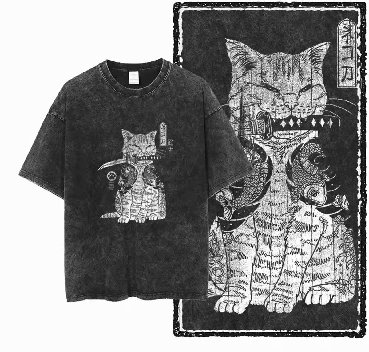 Japanese Brand Vintage Wash Samurai Cat Tee Size US XL / EU 56 / 4 - 2 Thumbnail