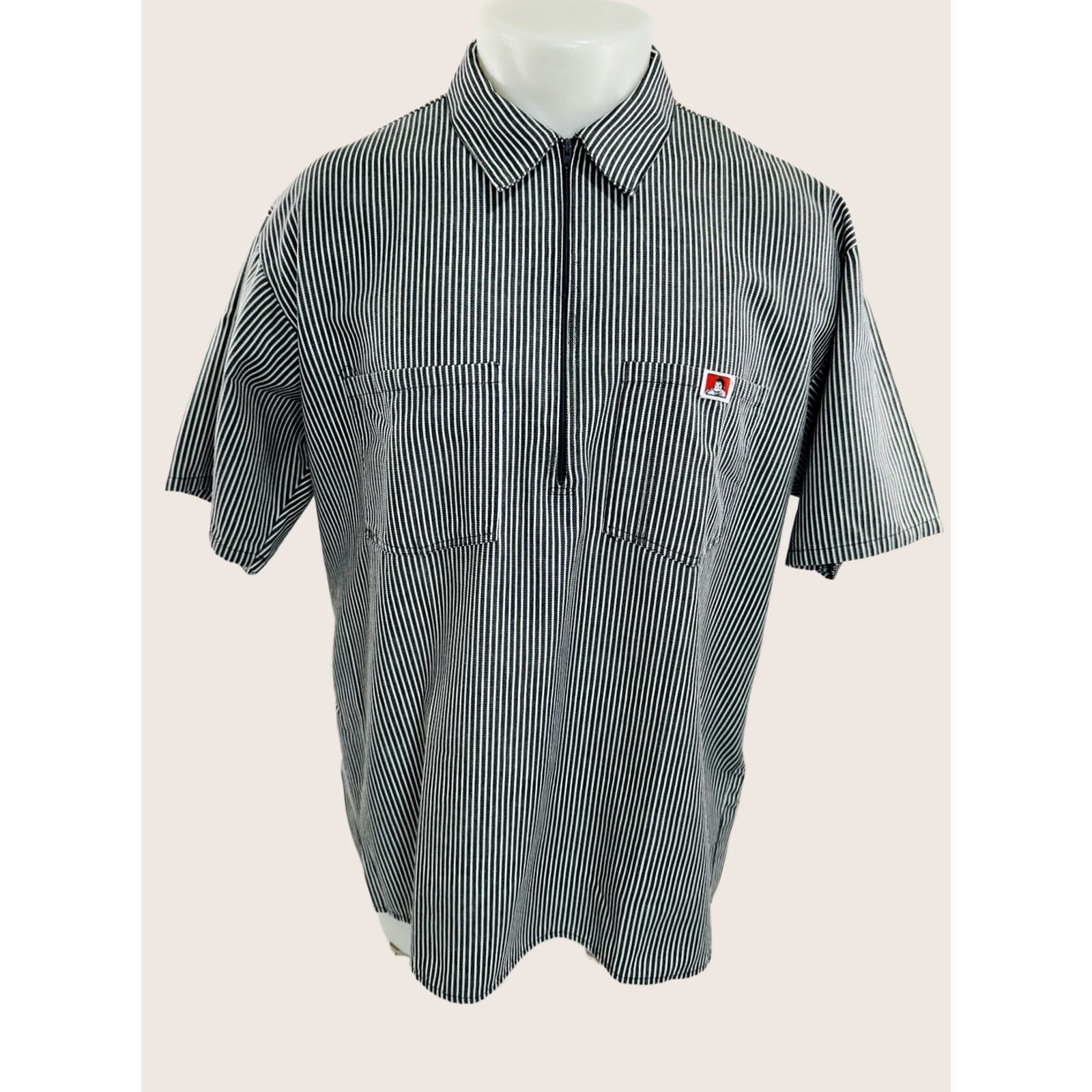 Ben Davis BEN DAVIS Striped Engineer Mens XL Pullover Shirt - Blue / White, Button-Up, Short Sleeve, Regular Size, 100% Cotton, Mechanic Size US XL / EU 56 / 4 - 1 Thumbnail