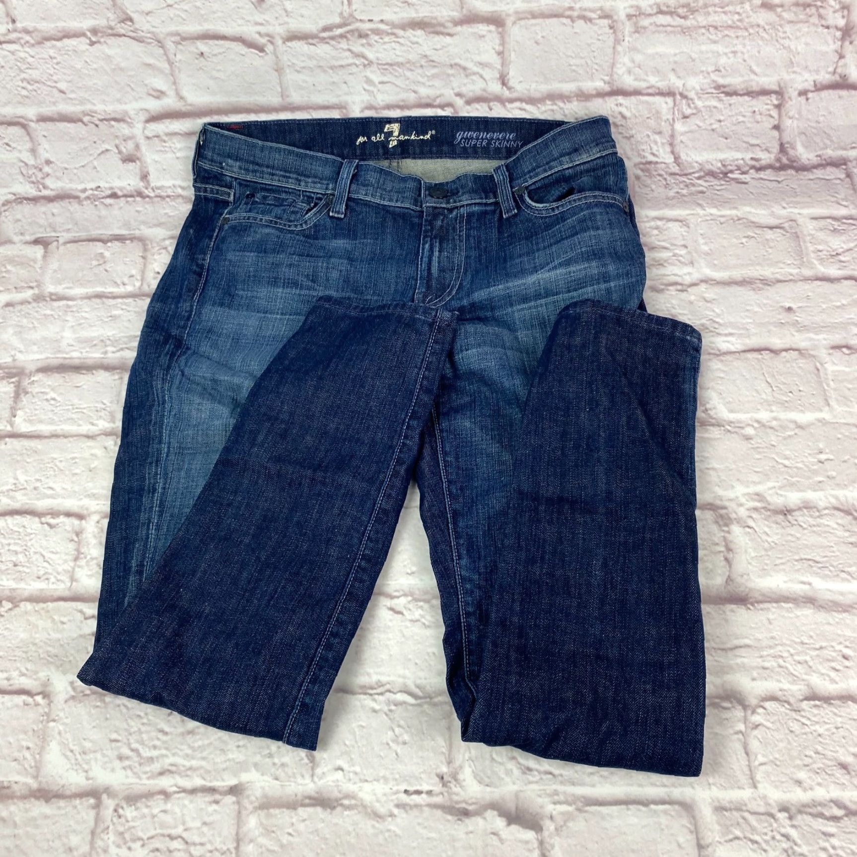 7 For All Mankind 7 for All Mankind Gwenevere Super Skinny Jeans Low Rise Dark Wash Denim 28 Size 28" / US 6 / IT 42 - 2 Thumbnail