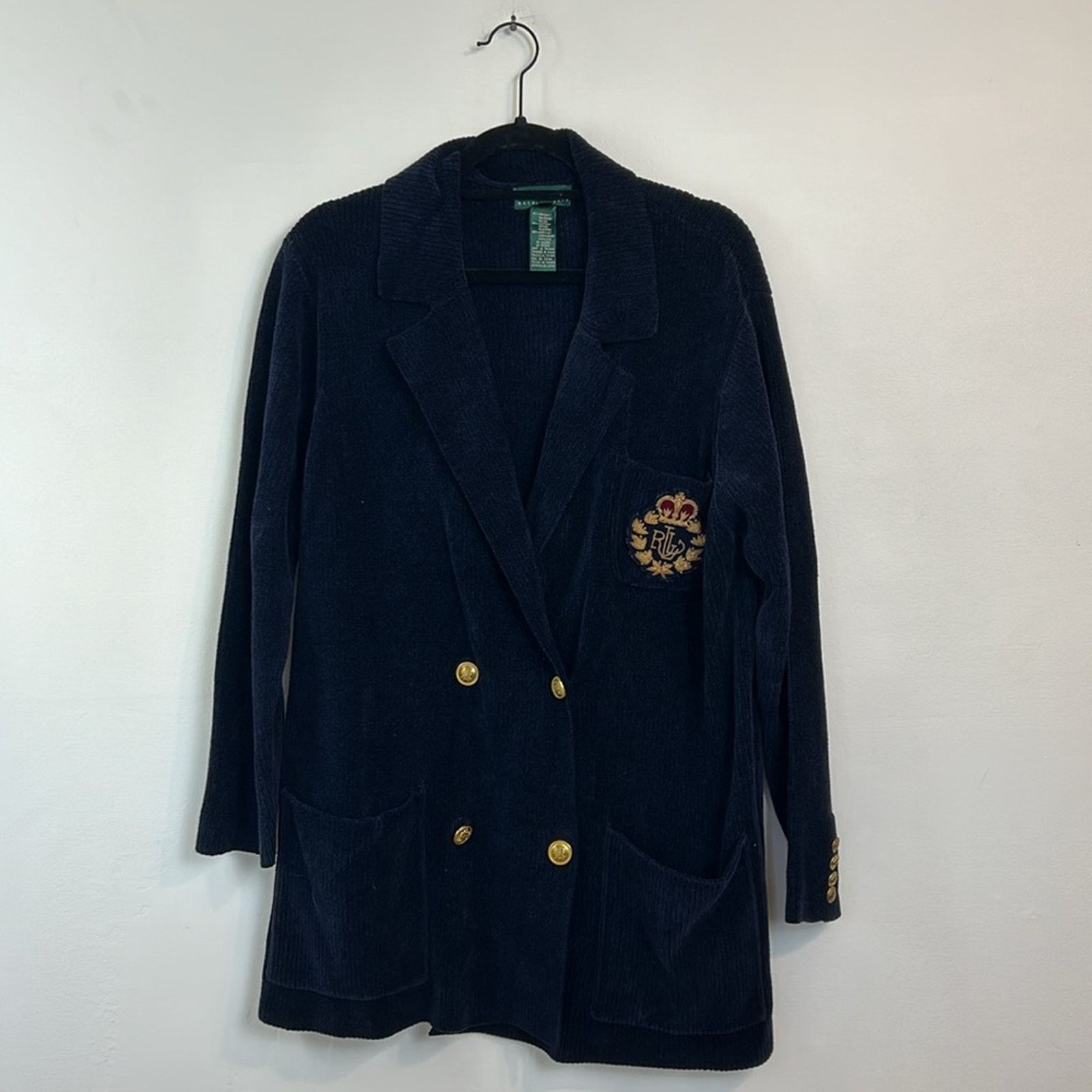Ralph Lauren Vintage 90s Ralph Lauren Crest Chenille Cardigan Size S / US 4 / IT 40 - 1 Thumbnail