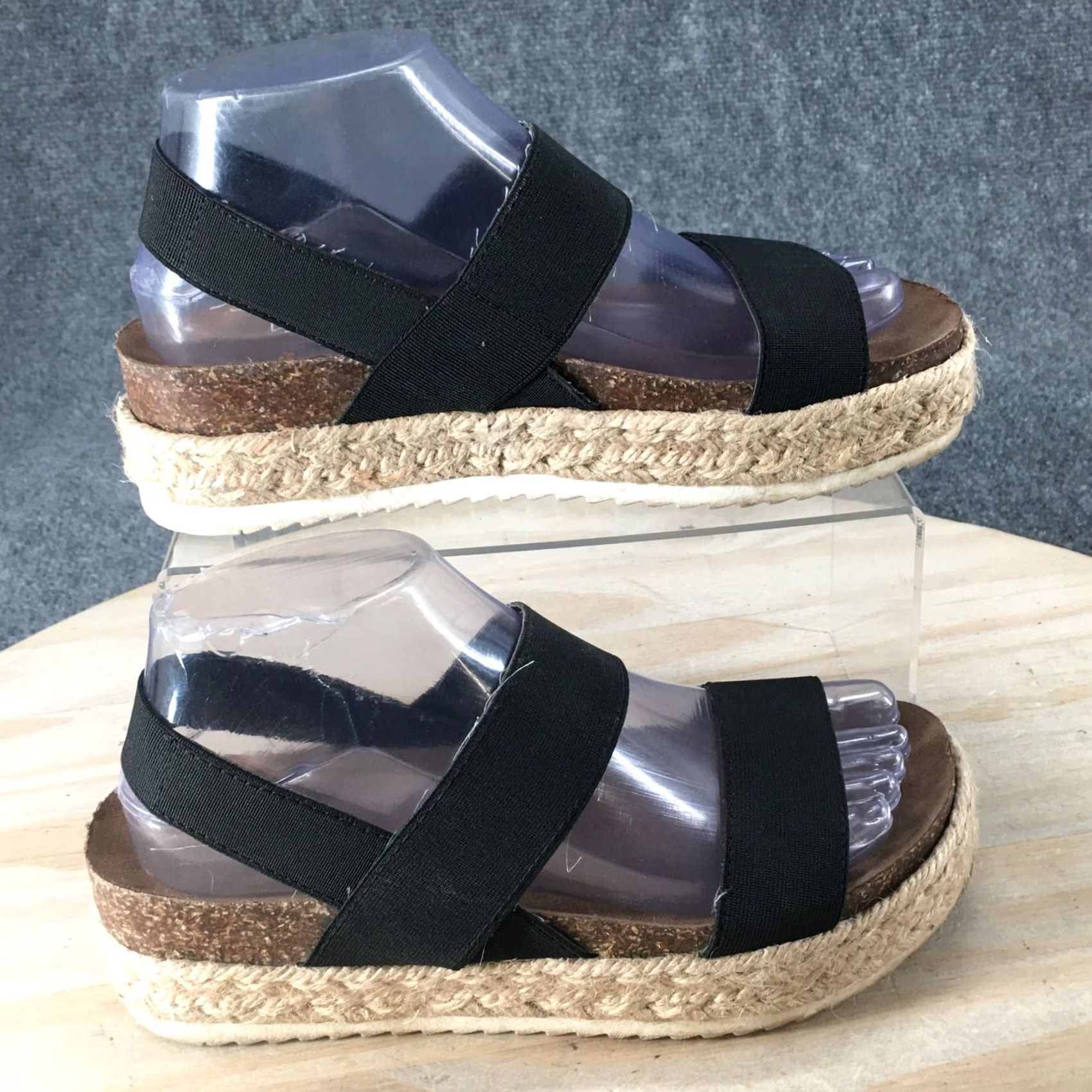 Vintage Madden Girl Sandals Womens 6.5M Cybell Elastic Strappy Espadrille Platform Black Size US 7 / IT 37 - 2 Thumbnail