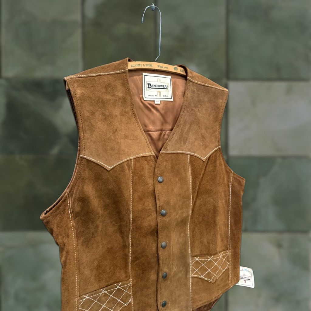 J Brand VINTAGE Brand New Western USA Made Leather Suede Vest 42 Brown Men 80s Ranchwear Size US XS / EU 42 / 0 - 1 Thumbnail