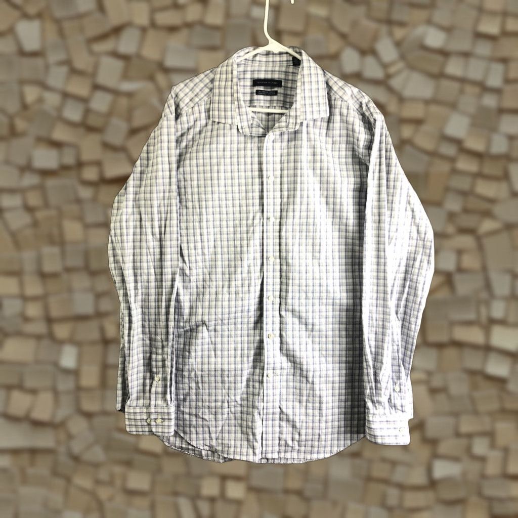 Tommy Hilfiger Tommy Hilfiger Mens 18 36/37 Blue Long Sleeve Plaid Spread Collar Shirt Shirt Mens Blue Plaid Button-Up with Pockets Size US XXL / EU 58 / 5 - 1 Thumbnail