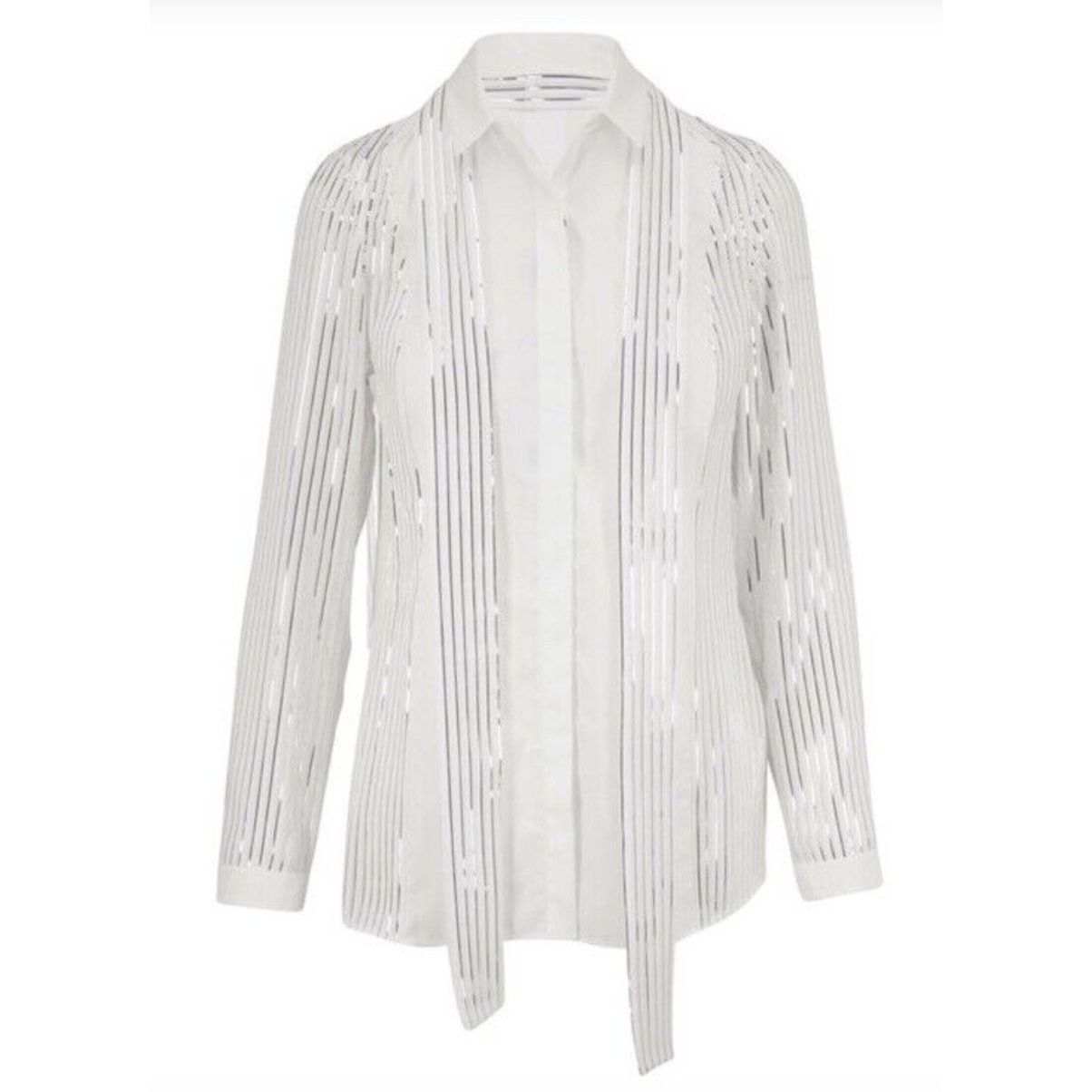 Akris Akris Blouse with Foil Pleats and Shirt Collar white silver Size XL / US 12-14 / IT 48-50 - 1 Thumbnail