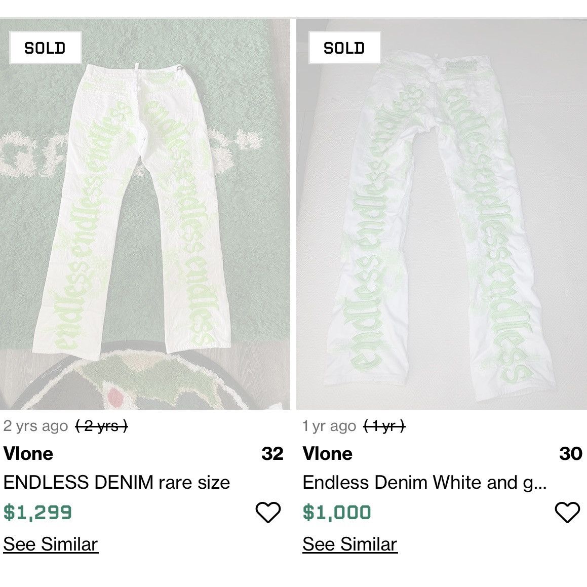 Vlone Endless White/Green Denim Size US 31 - 10 Thumbnail