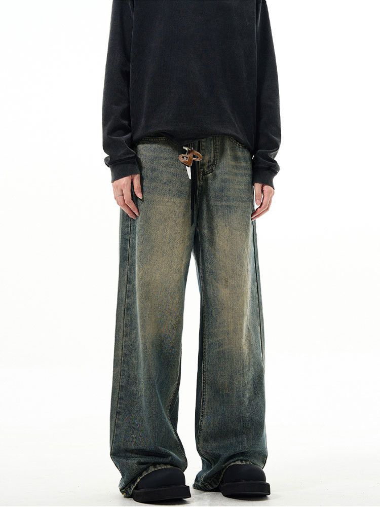 Japanese Brand Men's retro washed jeans cleanfit straight wide leg loose Size US 32 / EU 48 - 2 Thumbnail