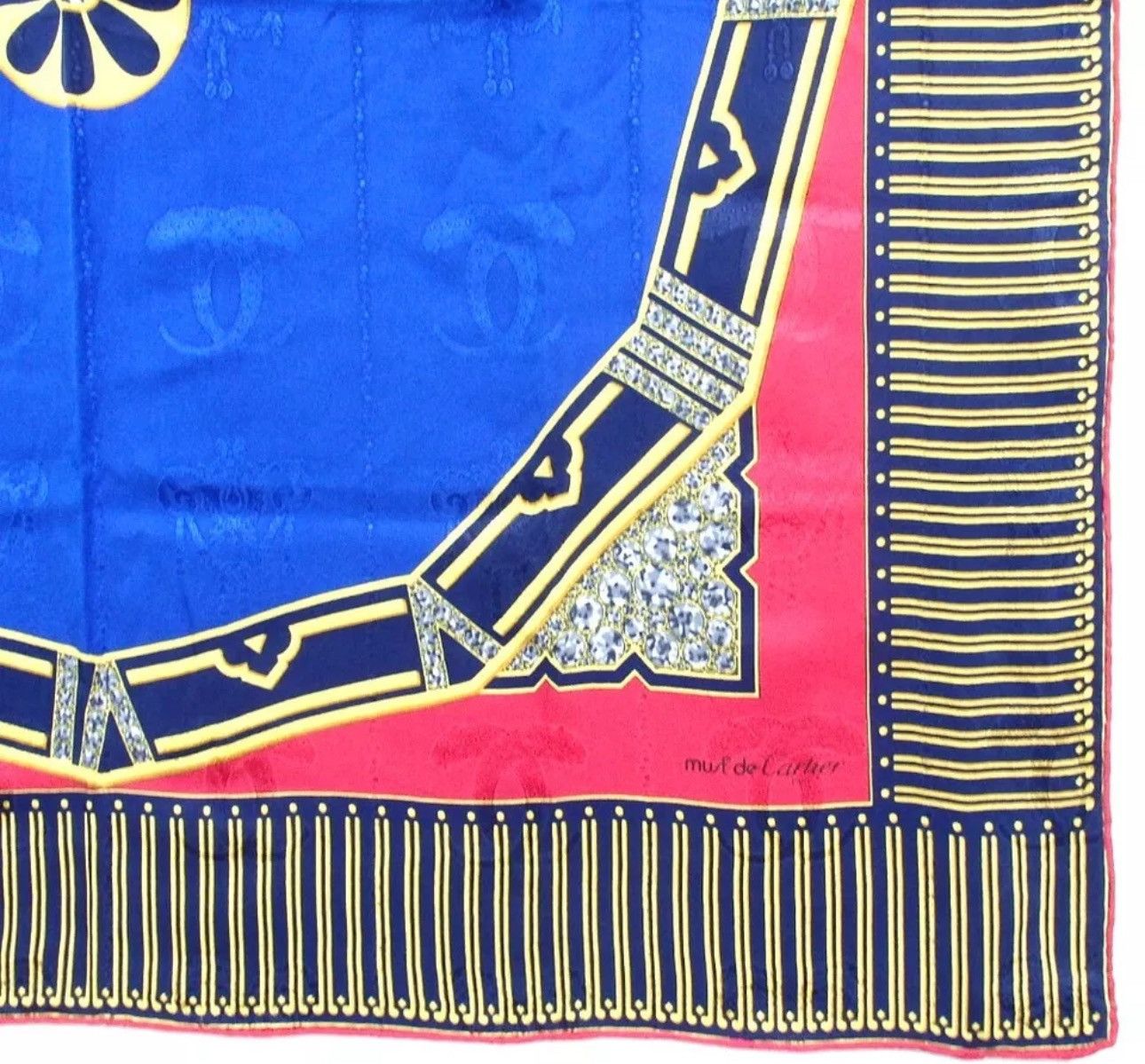 Cartier Cartier Silk scarf blue with clock motif chic handmade Size ONE SIZE - 5 Thumbnail