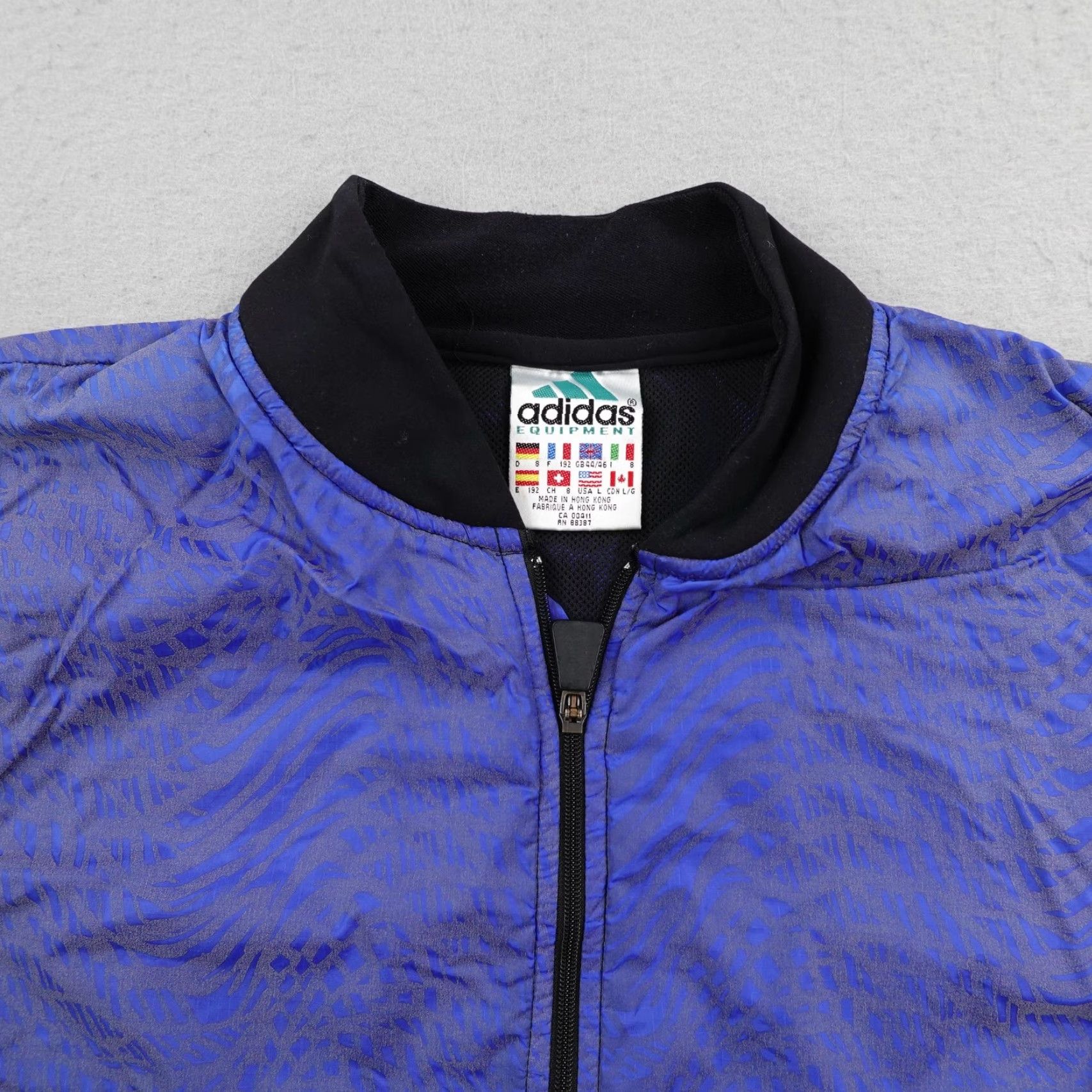 Adidas VINTAGE Adidas Equipment Jacket Womens Large Blue Animal Print Windbreaker Coat Size L / US 10 / IT 46 - 2 Thumbnail
