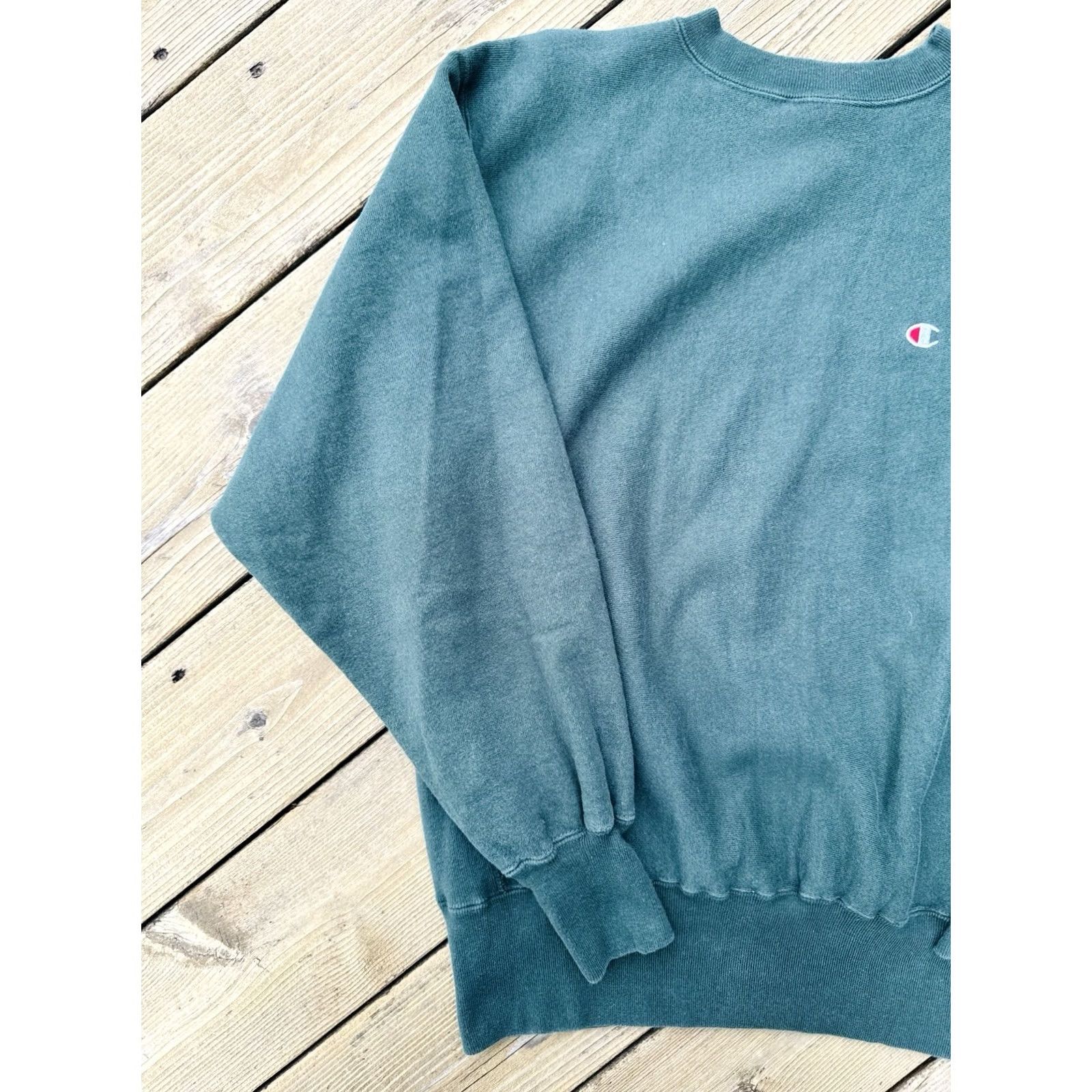 Champion VINTAGE Champion Reverse Weave Sweatshirt L USA Green Small Logo 90s Blank Size US L / EU 52-54 / 3 - 2 Thumbnail