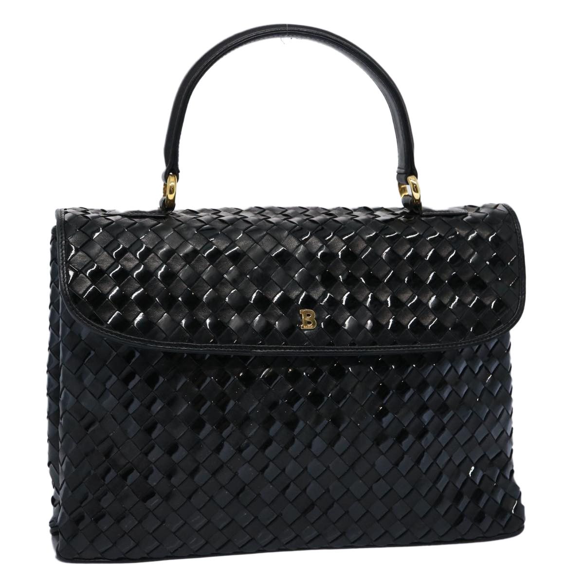 image of Bally Intrecciato Hand Bag Leather Black Auth Yb481, Women's