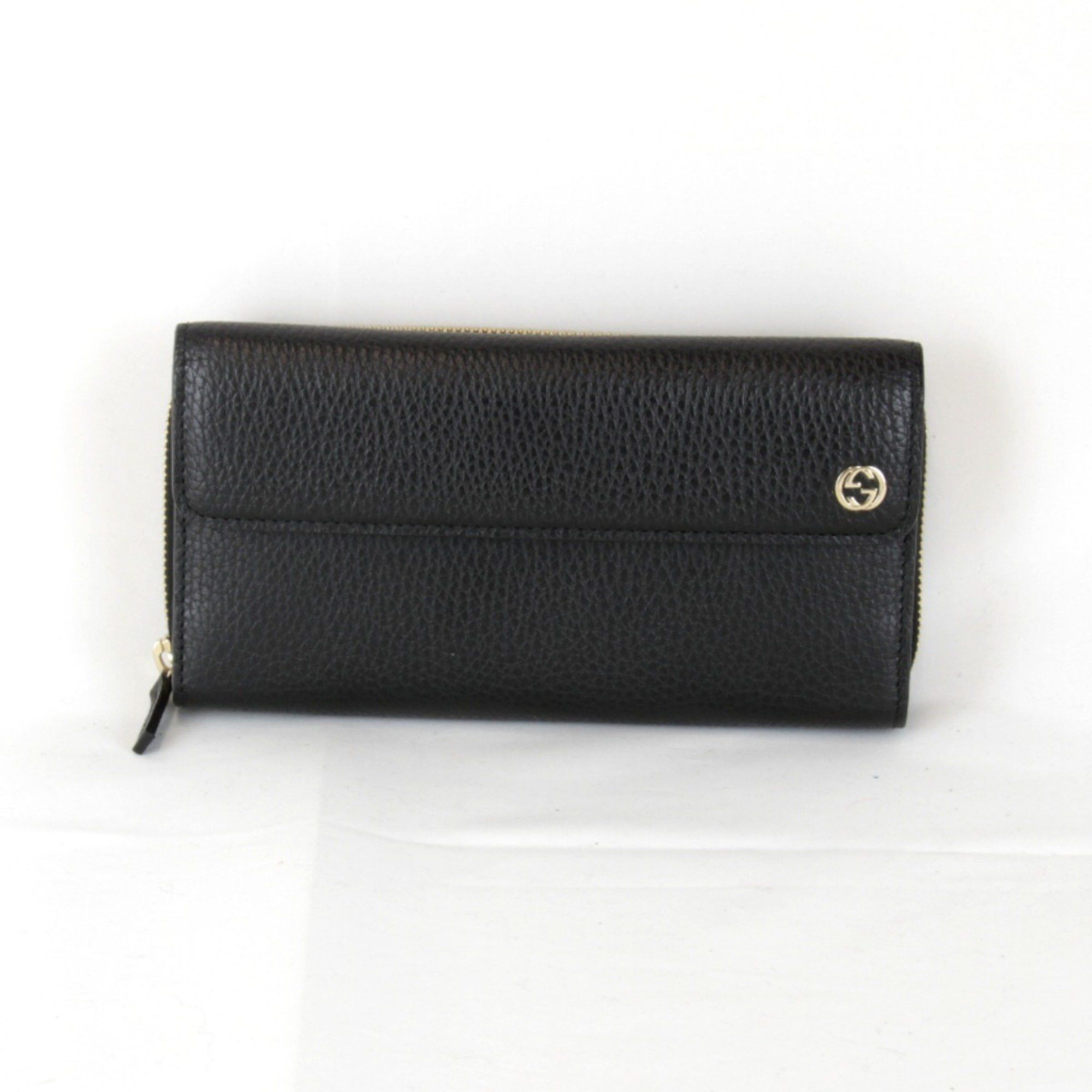 GUCCI Interlocking G 449397-1147 Long Wallet Leather Black Women's