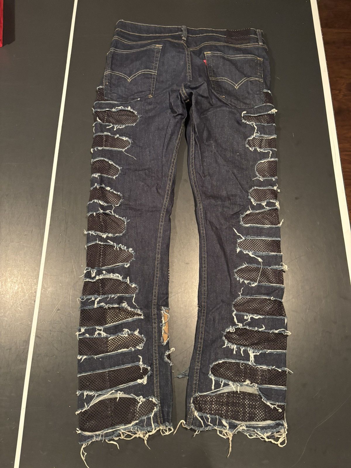 Other Custom Distressed Patchwork Double Knee Dark Blue Denim Size US 32 / EU 48 - 3 Thumbnail