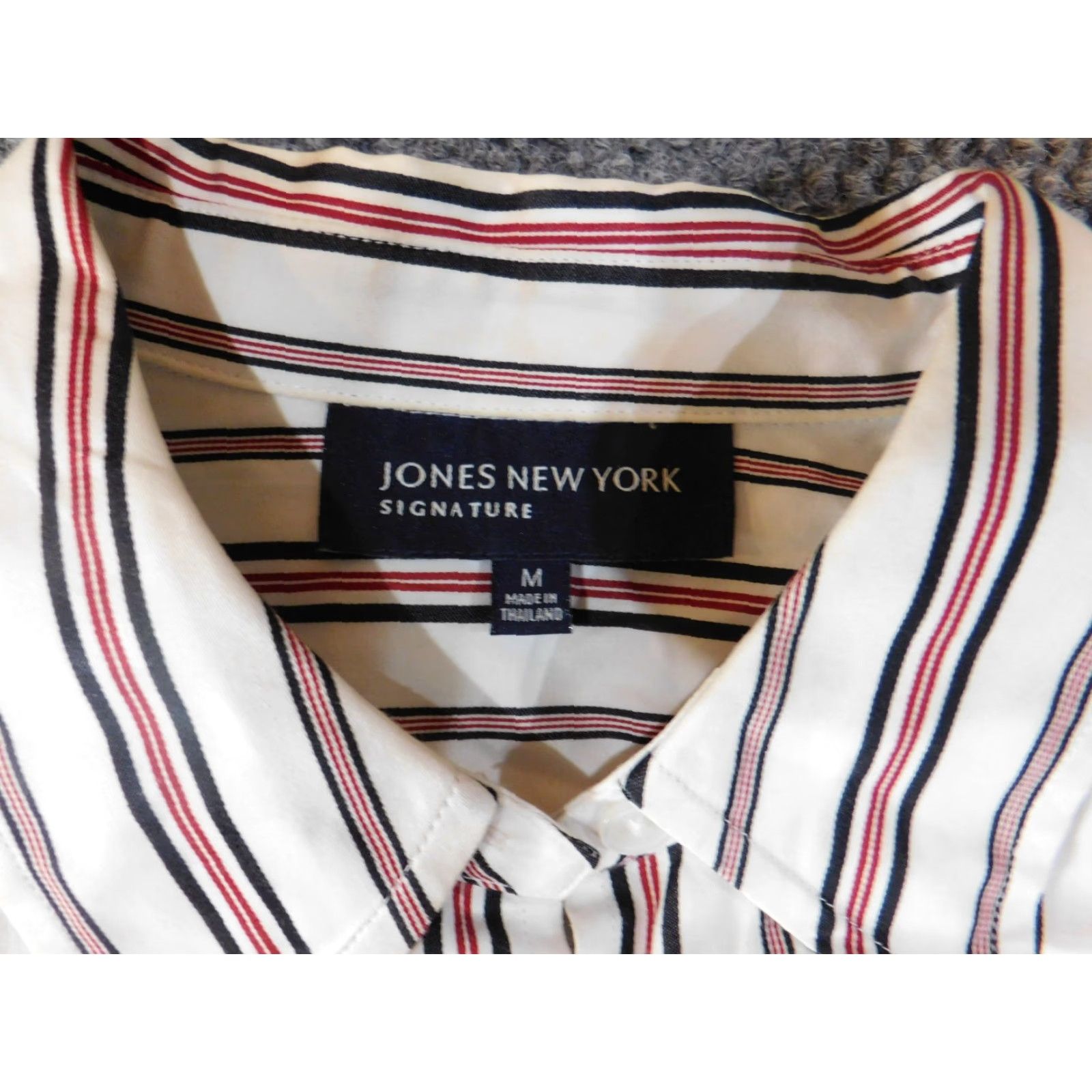 Jones New York Jones New York Button-Up Shirt White Striped Medium Women's Casual Classic Cotton Rayon Cap Sleeve Long Sleeve Regular Fit Shirt Size M / US 6-8 / IT 42-44 - 5 Thumbnail