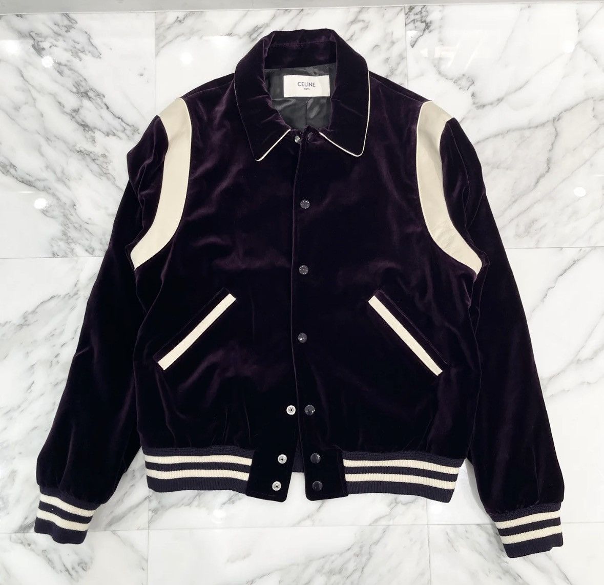 Celine Celine 20FW leather trimming velvet teddy varsity sz48 Size US M / EU 48-50 / 2 - 2 Thumbnail