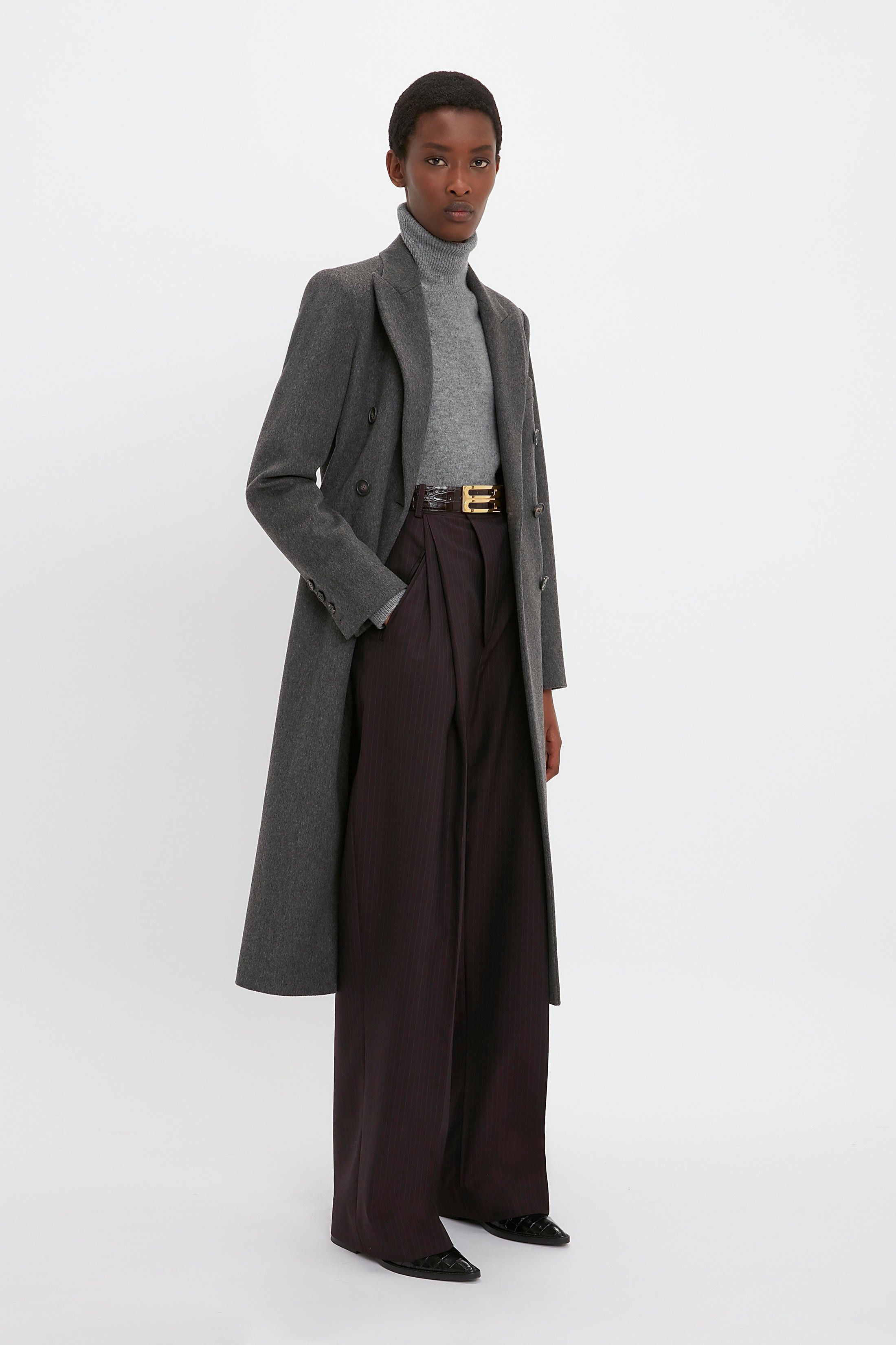 Victoria Beckham o1mle0525 Tailored Slim Coat In Grey Melange Size L / US 10 / IT 46 - 3 Thumbnail