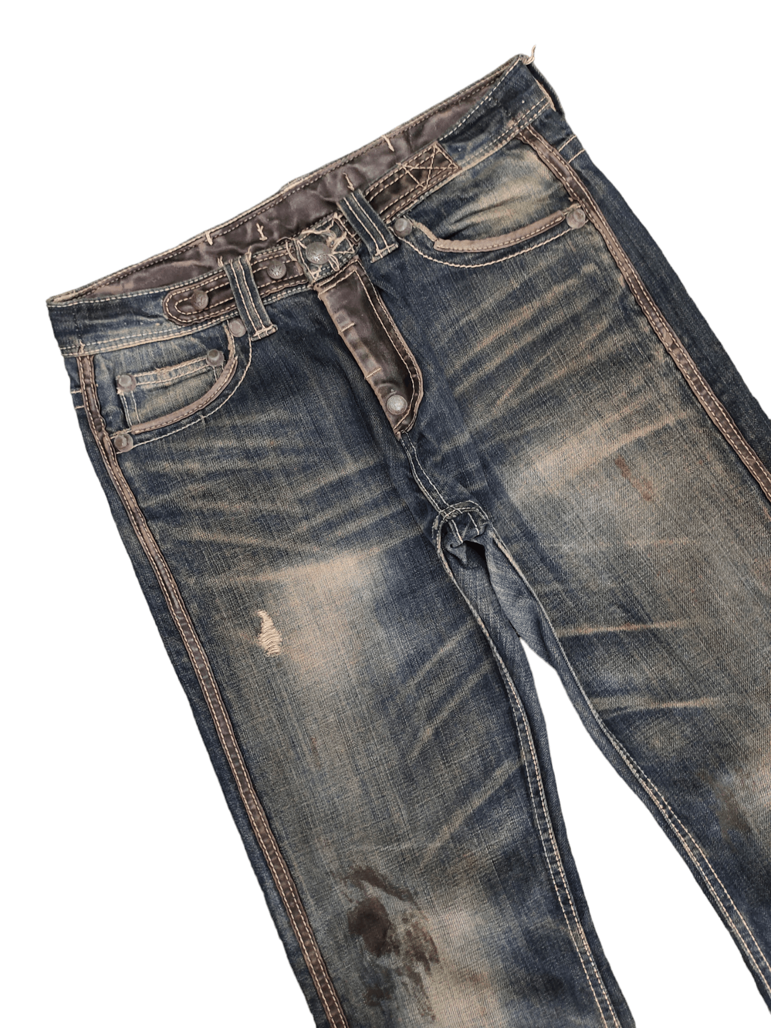 If Six Was Nine Flare Jeans Trim Co Leather Distress Faded Boot Cut Y2k Size US 31 - 14 Thumbnail