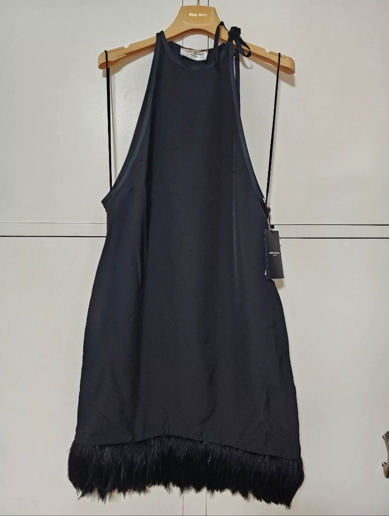 Saint Laurent Paris Saint Laurent Feather Trim Halter Dress Size S / US 4 / IT 40 - 1 Thumbnail