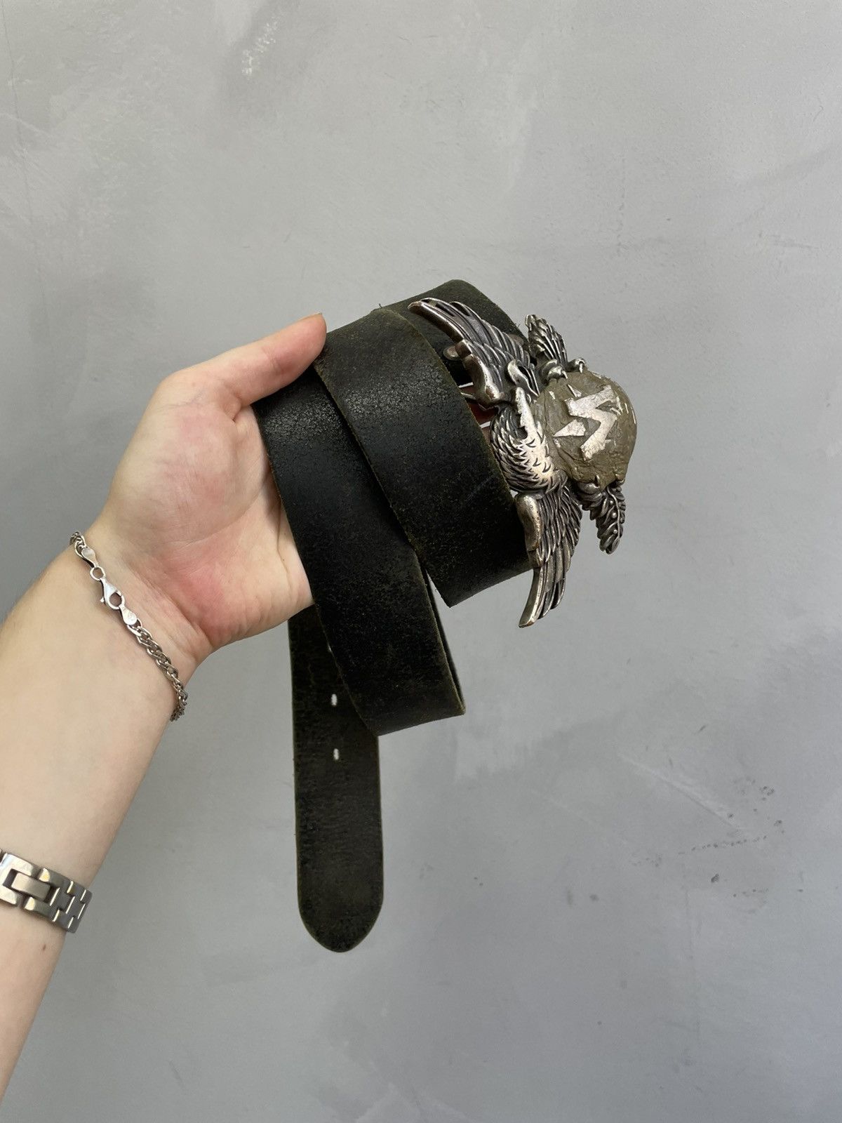 Mustang Rare Eagle buckle leather belt watanabe style leather belt Size ONE SIZE - 4 Thumbnail