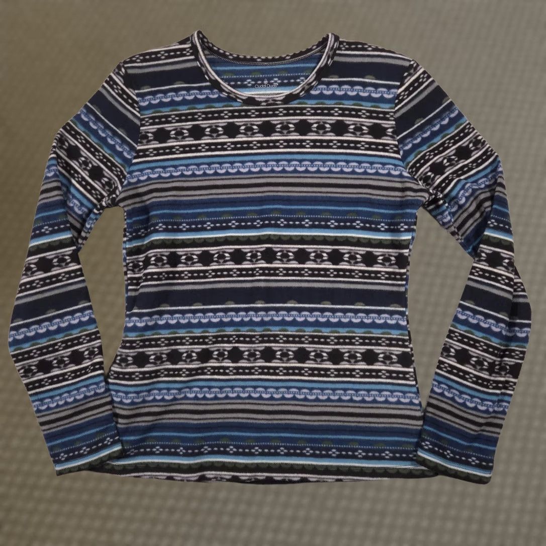 Vintage Cuddl Duds Pajama Top Womens L Blue Fair Isle Fleece Long Sleeve Shirt Size L / US 10 / IT 46 - 1 Thumbnail