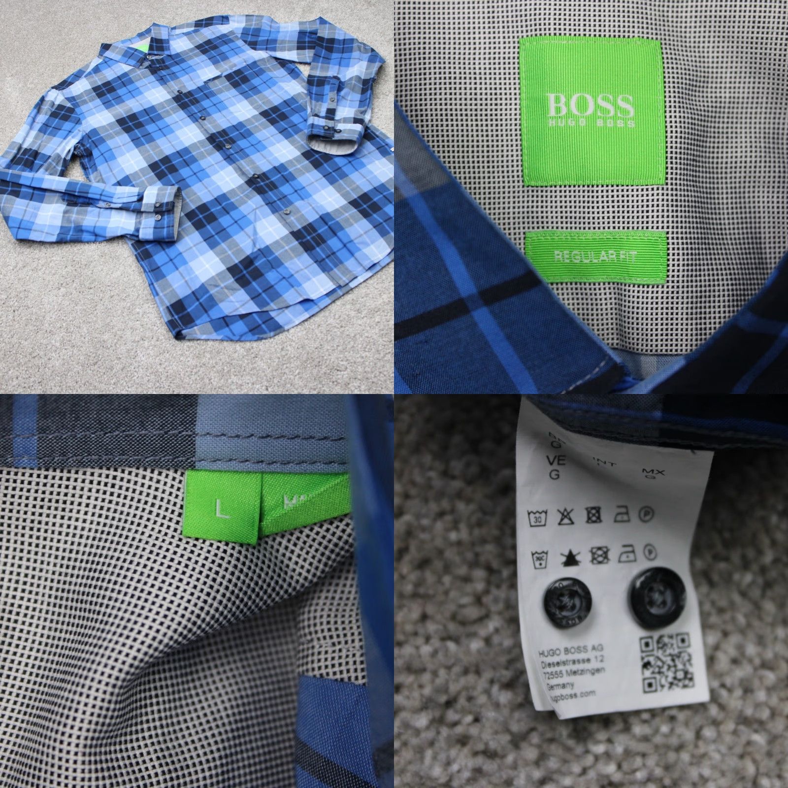 Hugo Boss HUGO BOSS Shirt Mens Large Blue Plaid Button-Up Long Sleeve Cotton Casual, Business, Travel, Formal, Regular Fit Size US L / EU 52-54 / 3 - 8 Thumbnail
