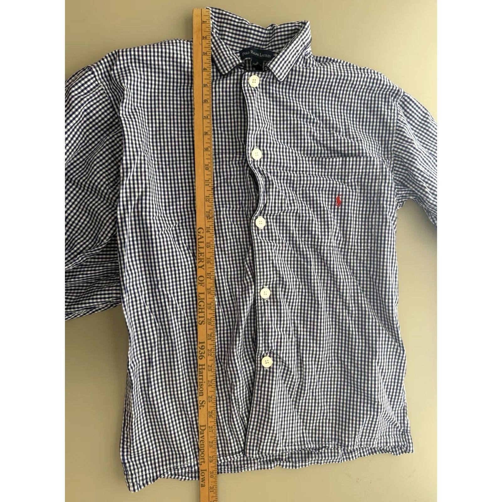 Polo Ralph Lauren POLO RALPH LAUREN Men’s M Blue Gingham Plaid Long Sleeve Dress Shirt Big Buttons Size 40R - 5 Thumbnail