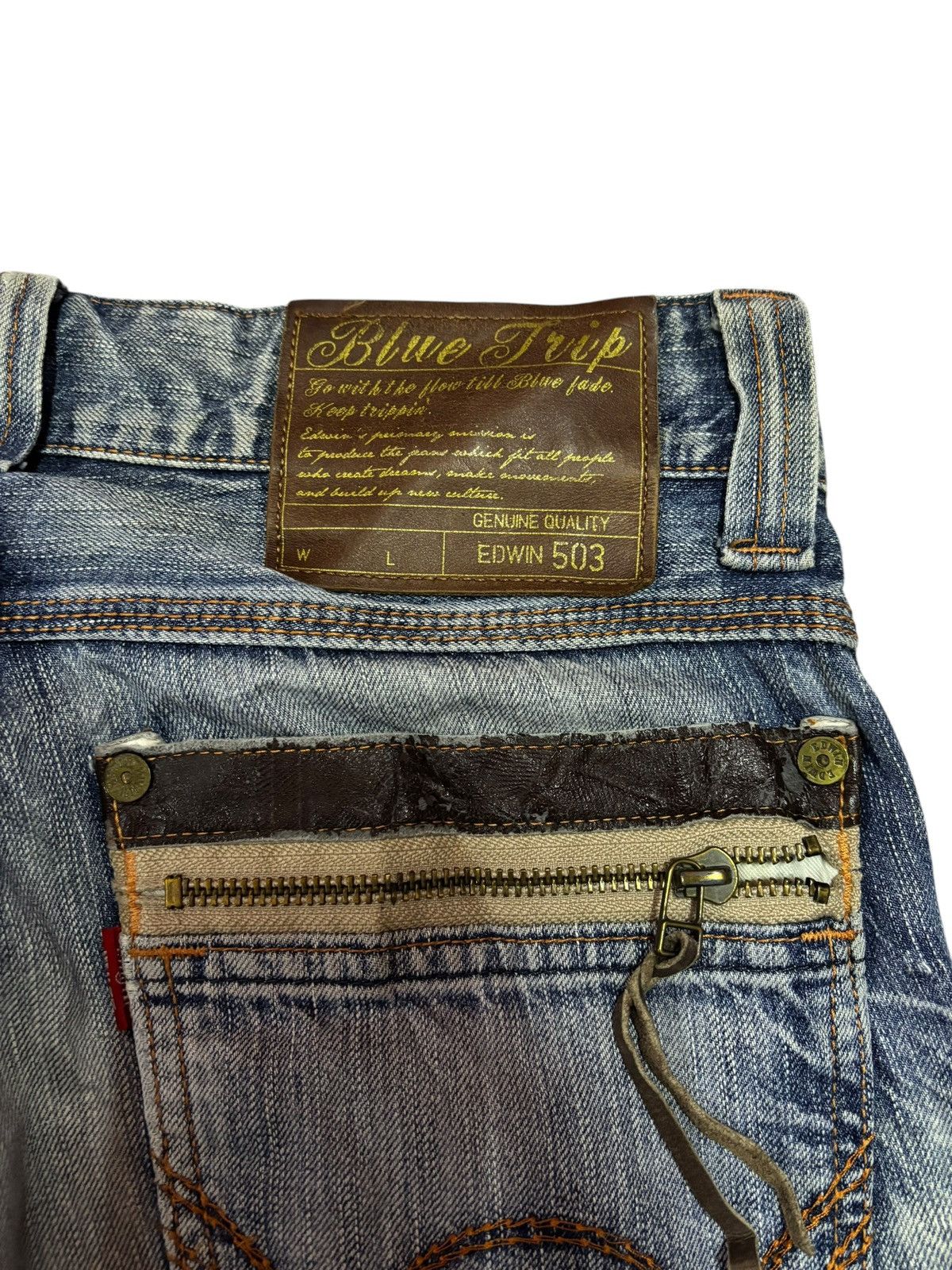 Edwin × Japanese Brand Vintage Edwin BTZ503 Blue Trip Bootcut Jeans Size US 31 - 6 Thumbnail