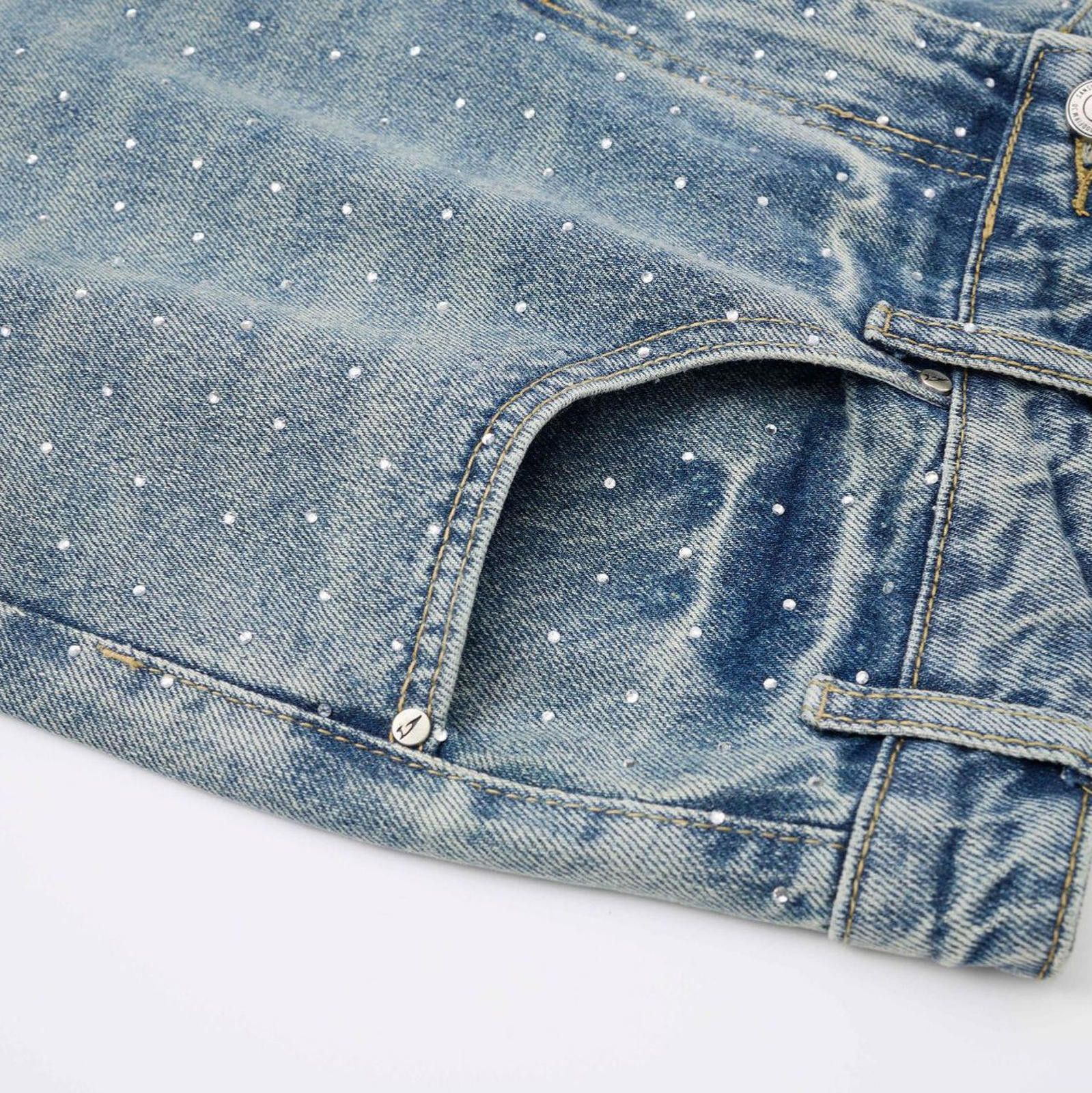 Japanese Brand Rhinestone Embellished Jeans | Rivet-Detail Wide-Leg Denim Size US 30 / EU 46 - 3 Thumbnail