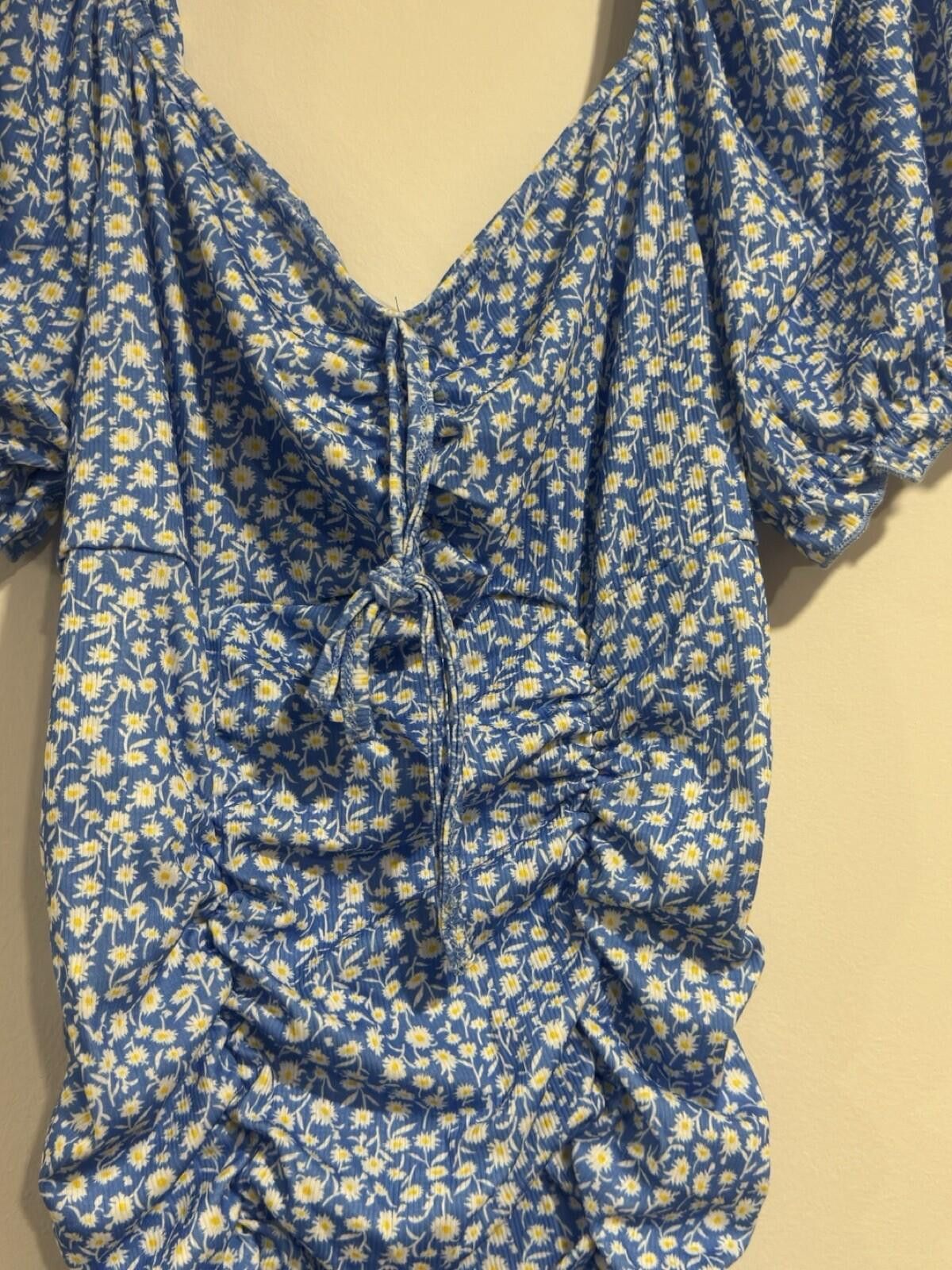 Other Ditsy Sweetheart Neck Puff Slve Tie Front Ruched Bodycon Drs Size XL / US 12-14 / IT 48-50 - 11 Thumbnail