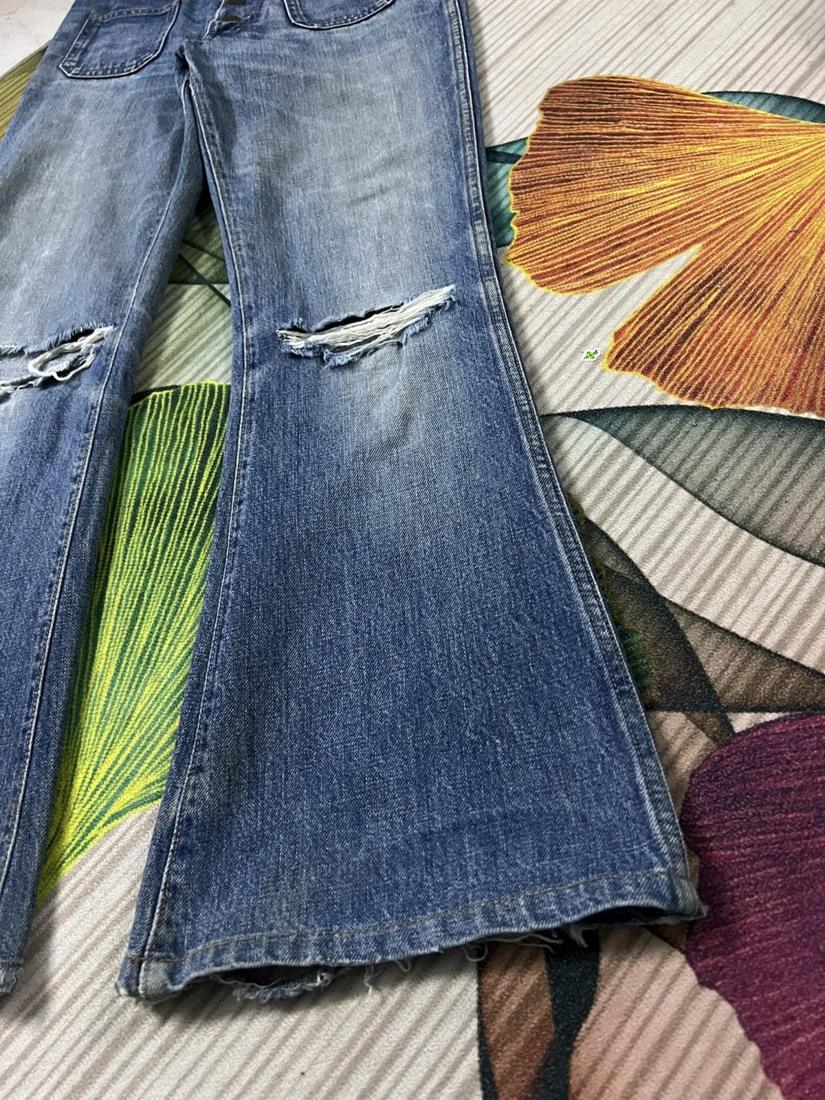 Japanese Brand 💥Flare💥Vintage Big John Bush Pants Bell Bottom Distress Jean Size US 29 - 8 Thumbnail