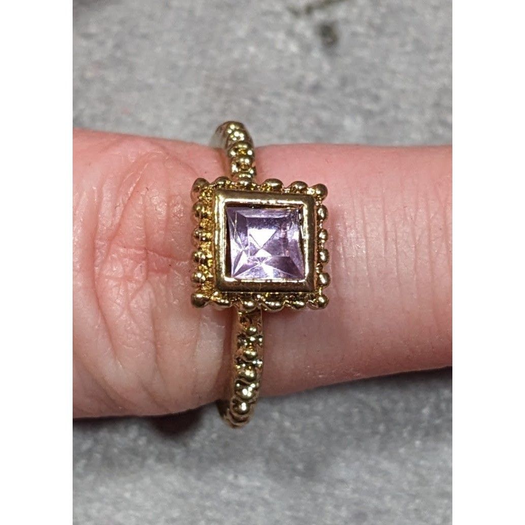 Other Whimsical Elegant Square Purple Gemmed Gold Tone Ring Size 8 Size ONE SIZE - 8 Thumbnail