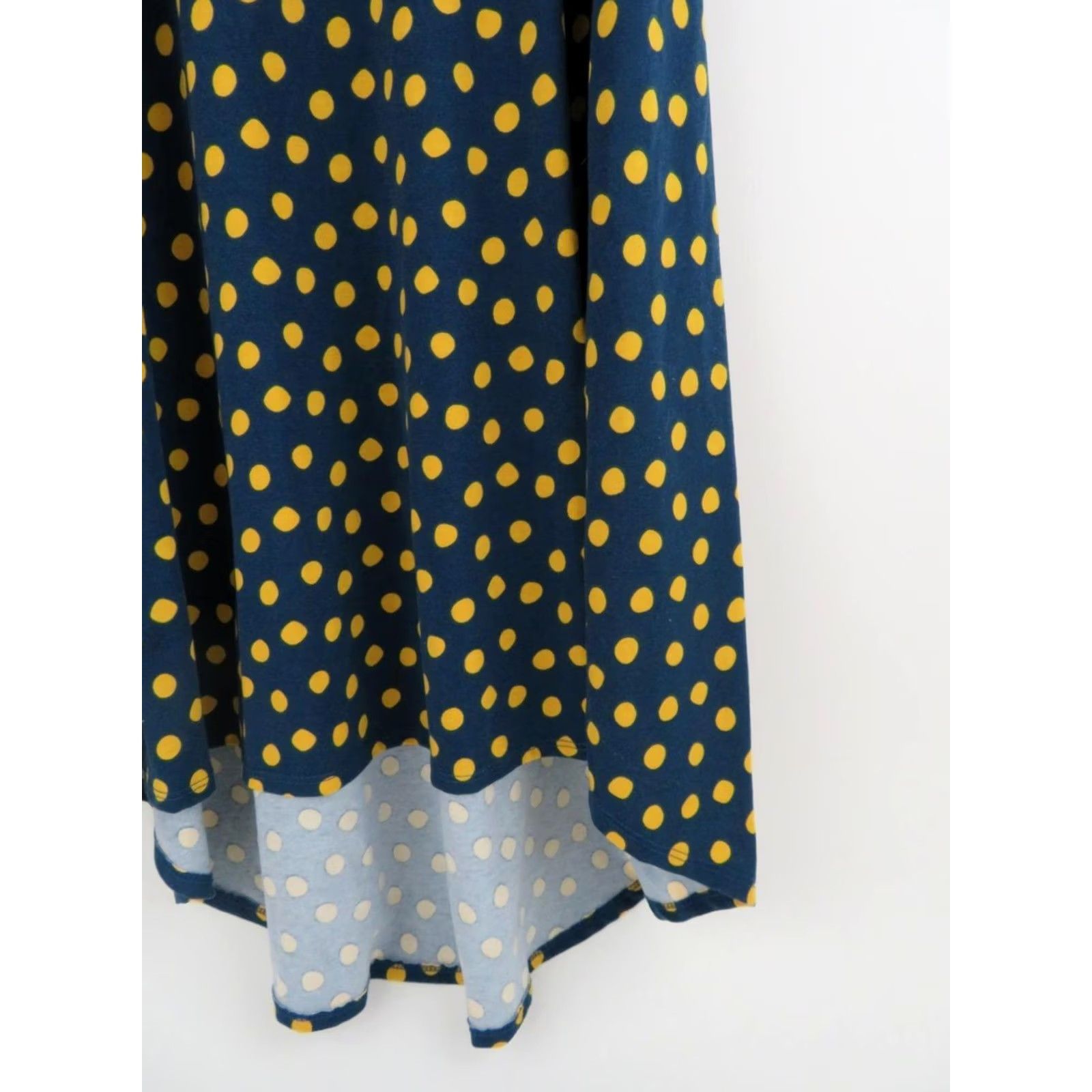Vintage VINTAGE? No LuLaRoe Carly Polka Dot Dress 2XS Blue Yellow High Low Stretch EUC Size XXS / US 00 / IT 34 - 3 Thumbnail