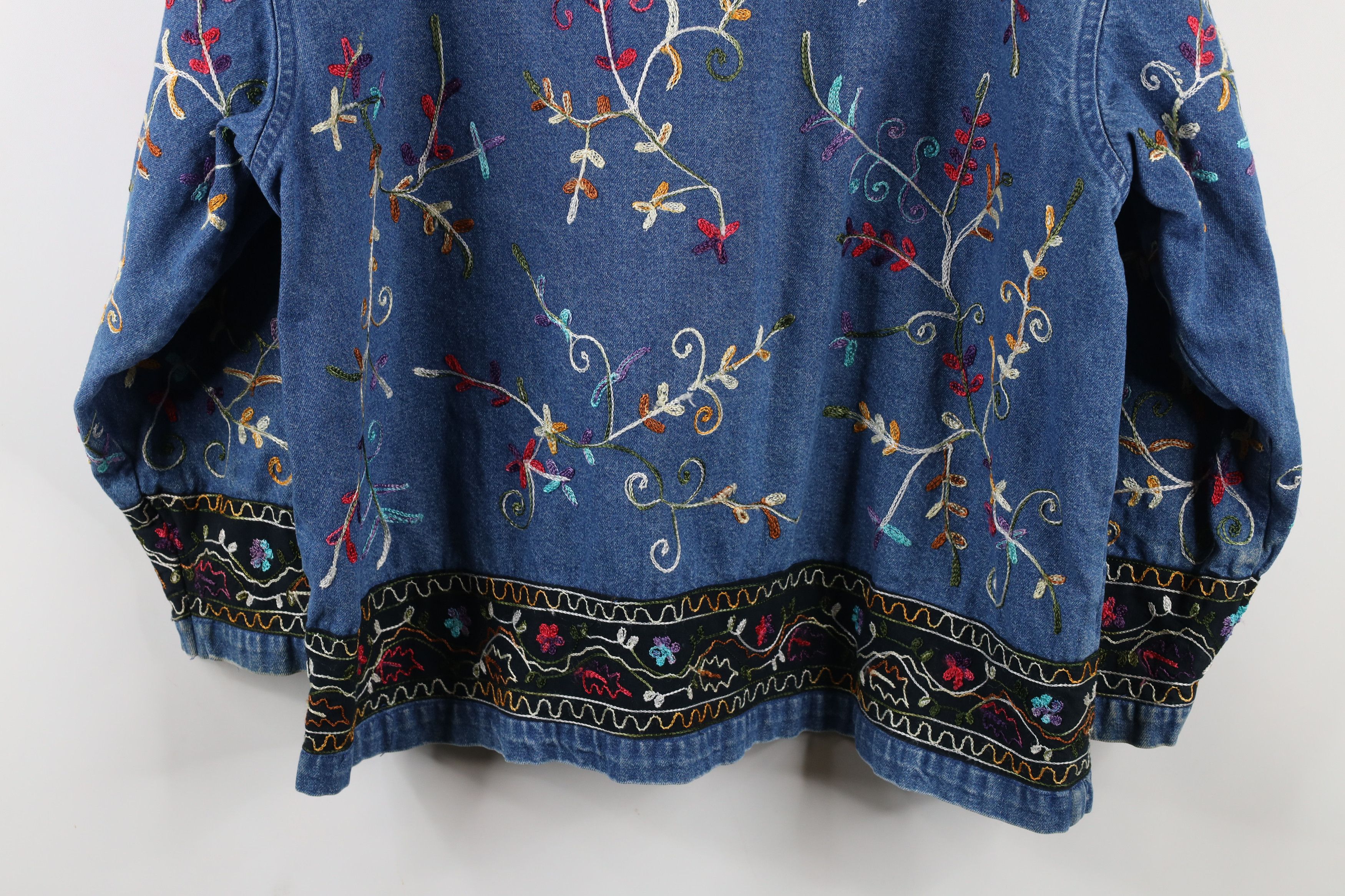 Vintage Vintage 90s Y2K Fairy Bella Embroidered Flower Denim Jacket Size XXL / US 16-18 / IT 52-54 - 12 Thumbnail