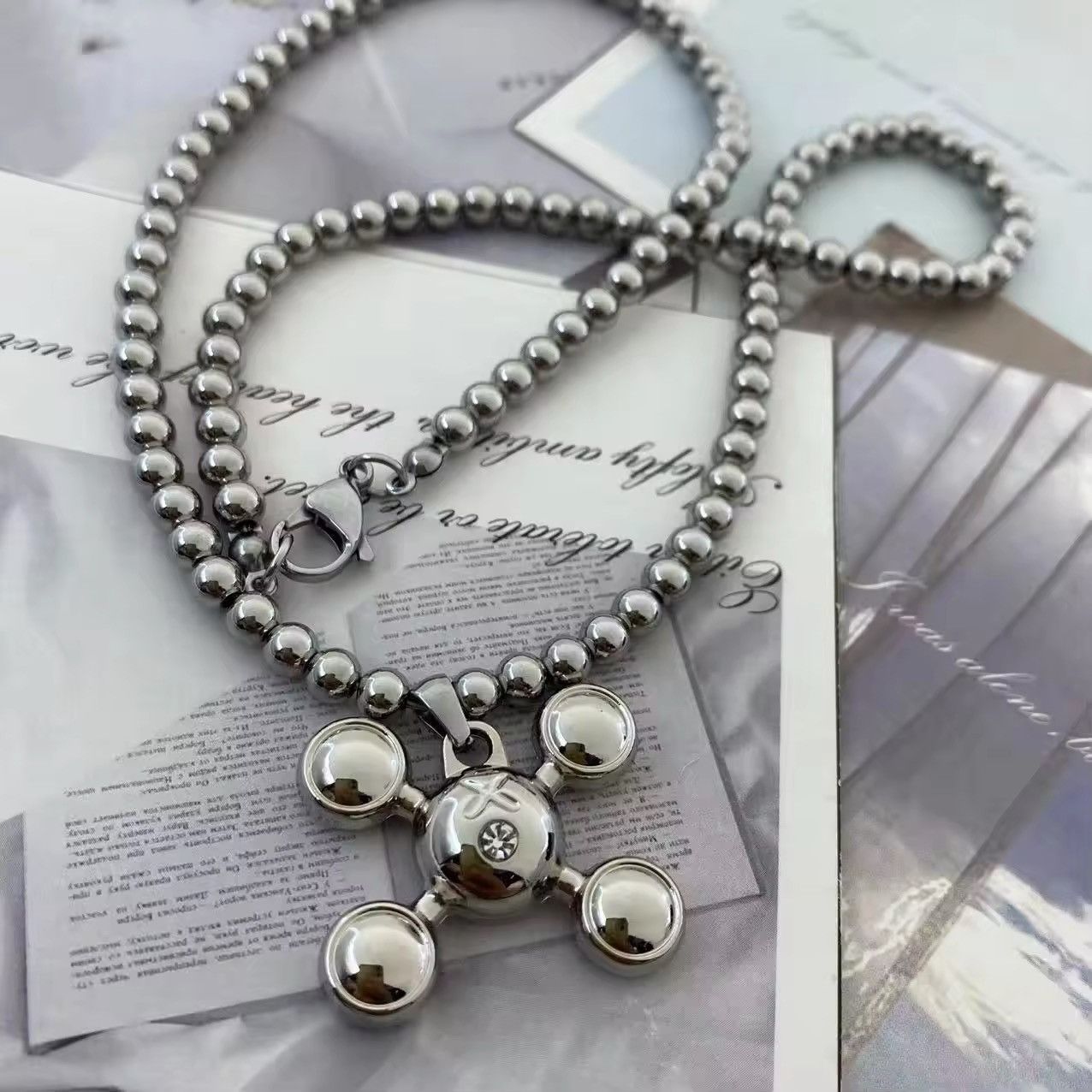 Jewelry Round Bead Chain Quadangle Ball Pendant Size ONE SIZE - 2 Thumbnail