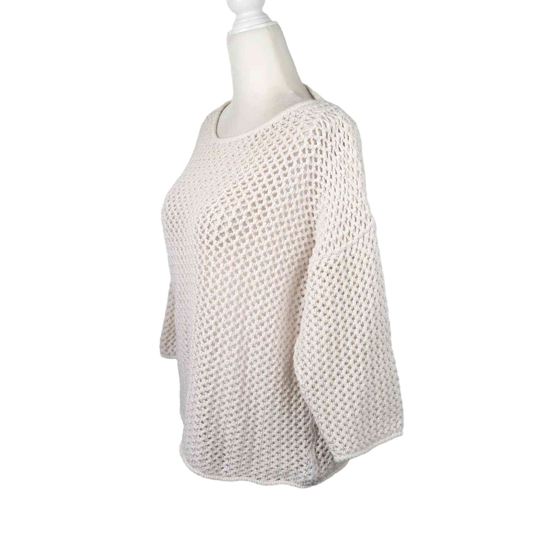 Jones New York VINTAGE 90s Jones New York Cream Open Knit Crochet Sweater M Cotton Casual Womens Size M / US 6-8 / IT 42-44 - 4 Thumbnail