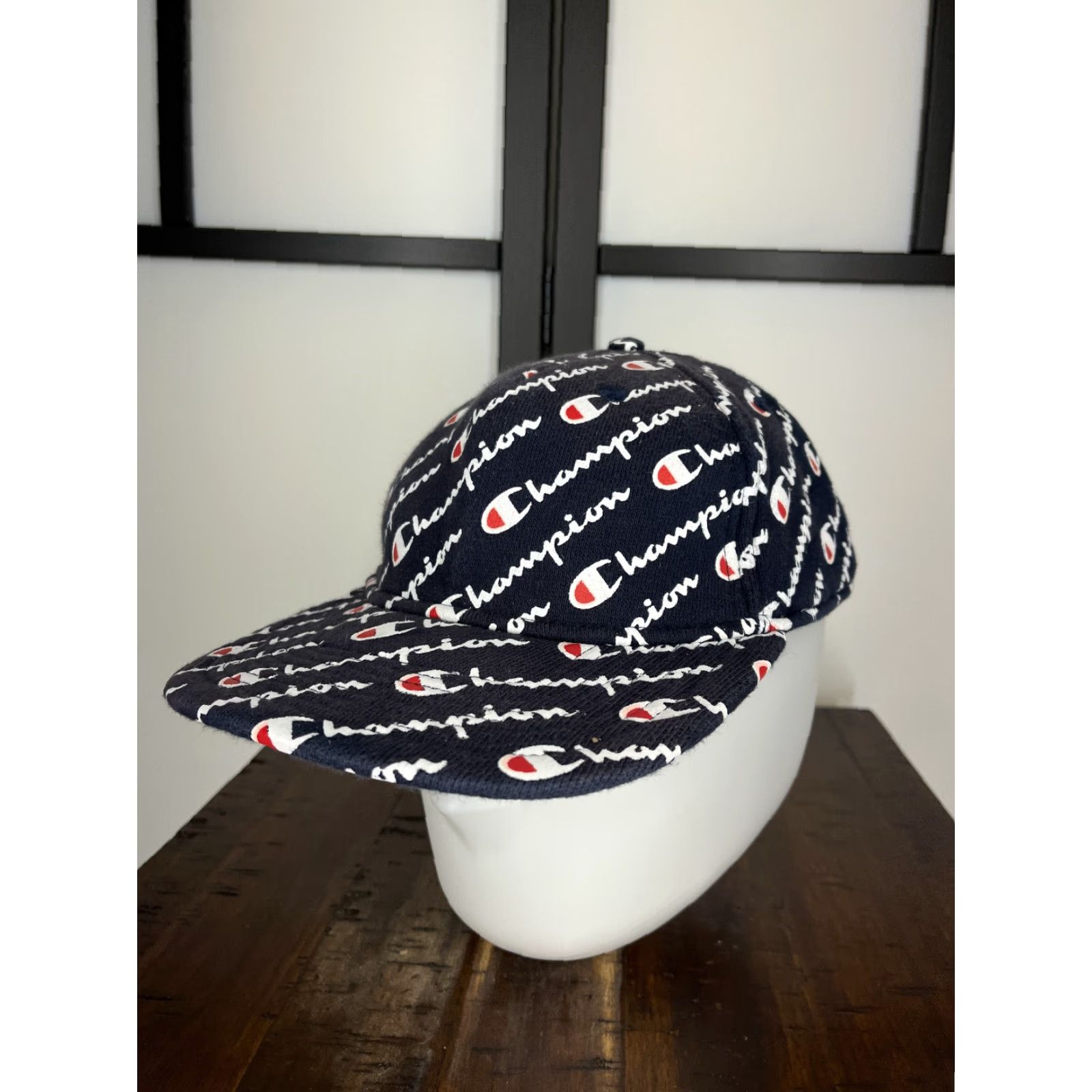 Champion CHAMPION Hat Cap One Size Blue All Over Print Logo Cotton Blend Adjustable Strapback Men Adult Golf Hat Size ONE SIZE - 4 Thumbnail