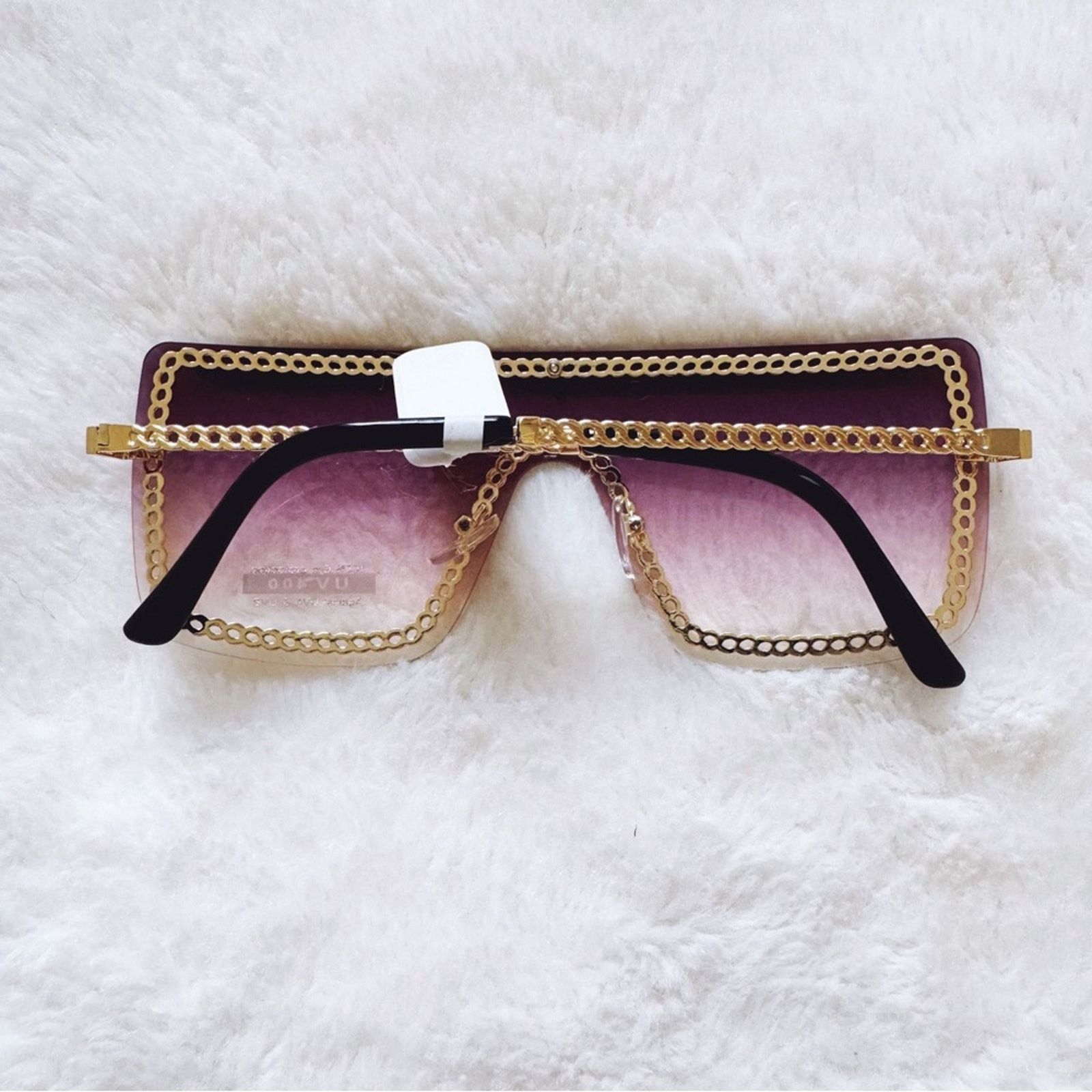 Other Christine Purple & Gold Chain Oversized Shield Sunglasses Size ONE SIZE - 9 Thumbnail