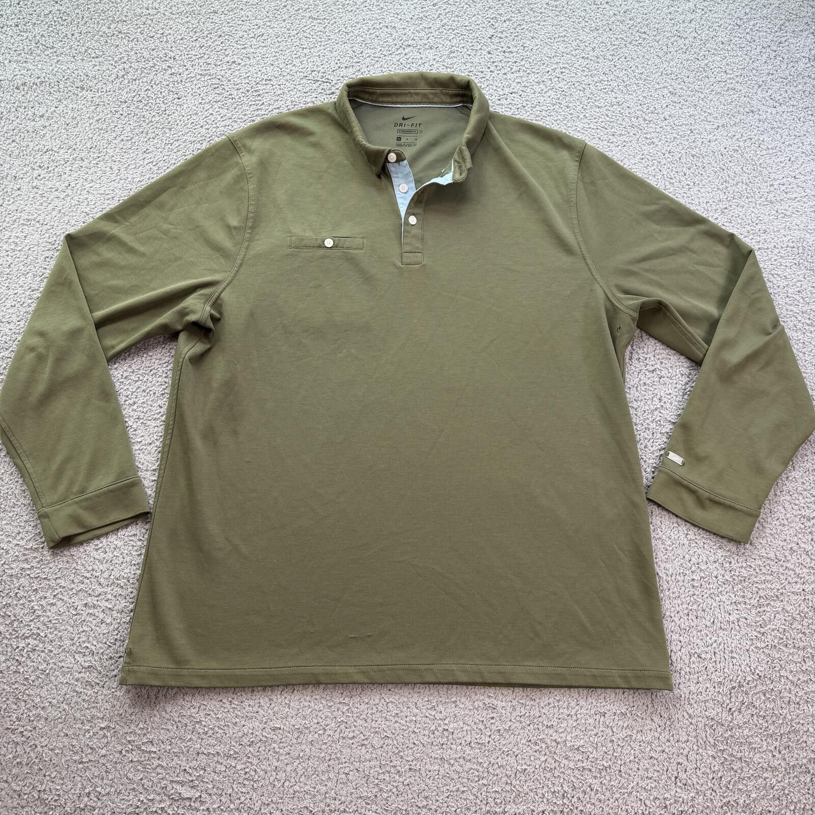 Nike Nike Dri-FIT Long Sleeve Polo Shirt Olive Green XL Golf Size US XL / EU 56 / 4 - 1 Thumbnail