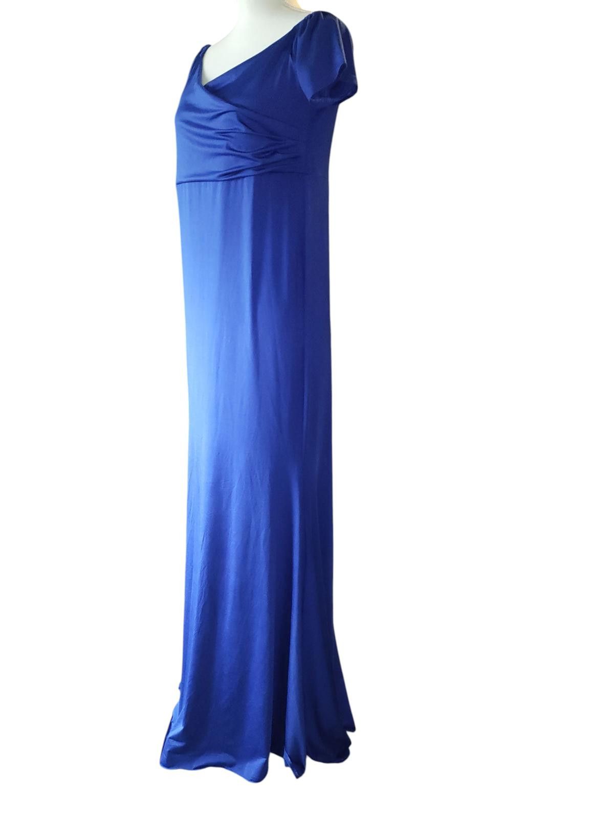 Designer Elegant Blue Evening Dress with Short Sleeves by Malliya Size M / US 6-8 / IT 42-44 - 4 Thumbnail