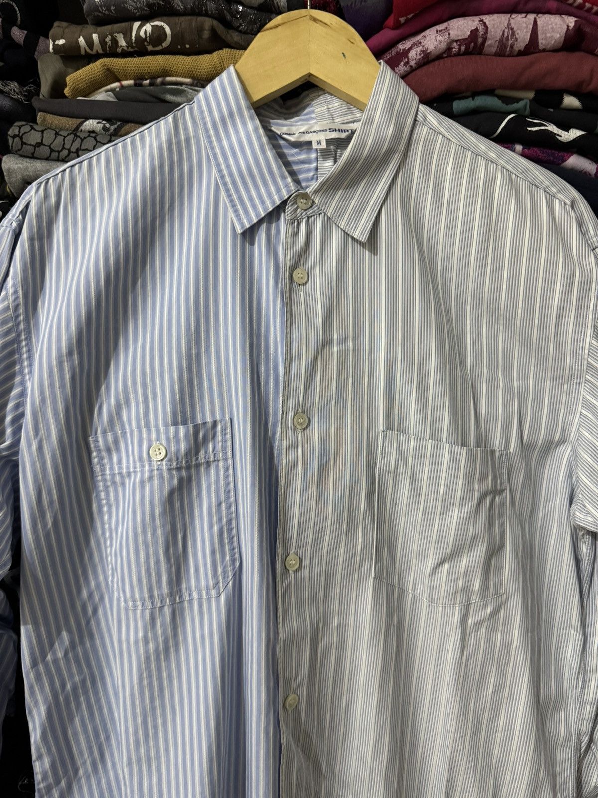 Comme des Garcons COMME des GARCONS BLUE AND GREY STRIPED TWEED PACTH SHIRT Size US M / EU 48-50 / 2 - 5 Thumbnail