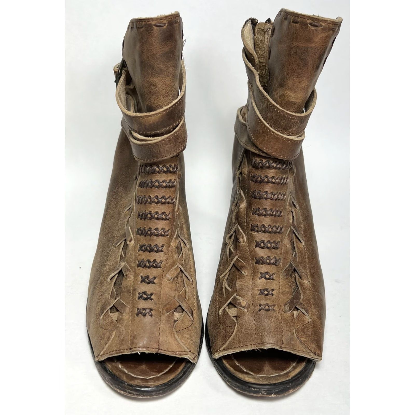 FREEBIRD VINTAGE Freebird By Steven Eagle Booties Peep Toe Leather Boots Brown Size 7 Womens Shoes Eagle Theme Size US 7 / IT 37 - 4 Thumbnail