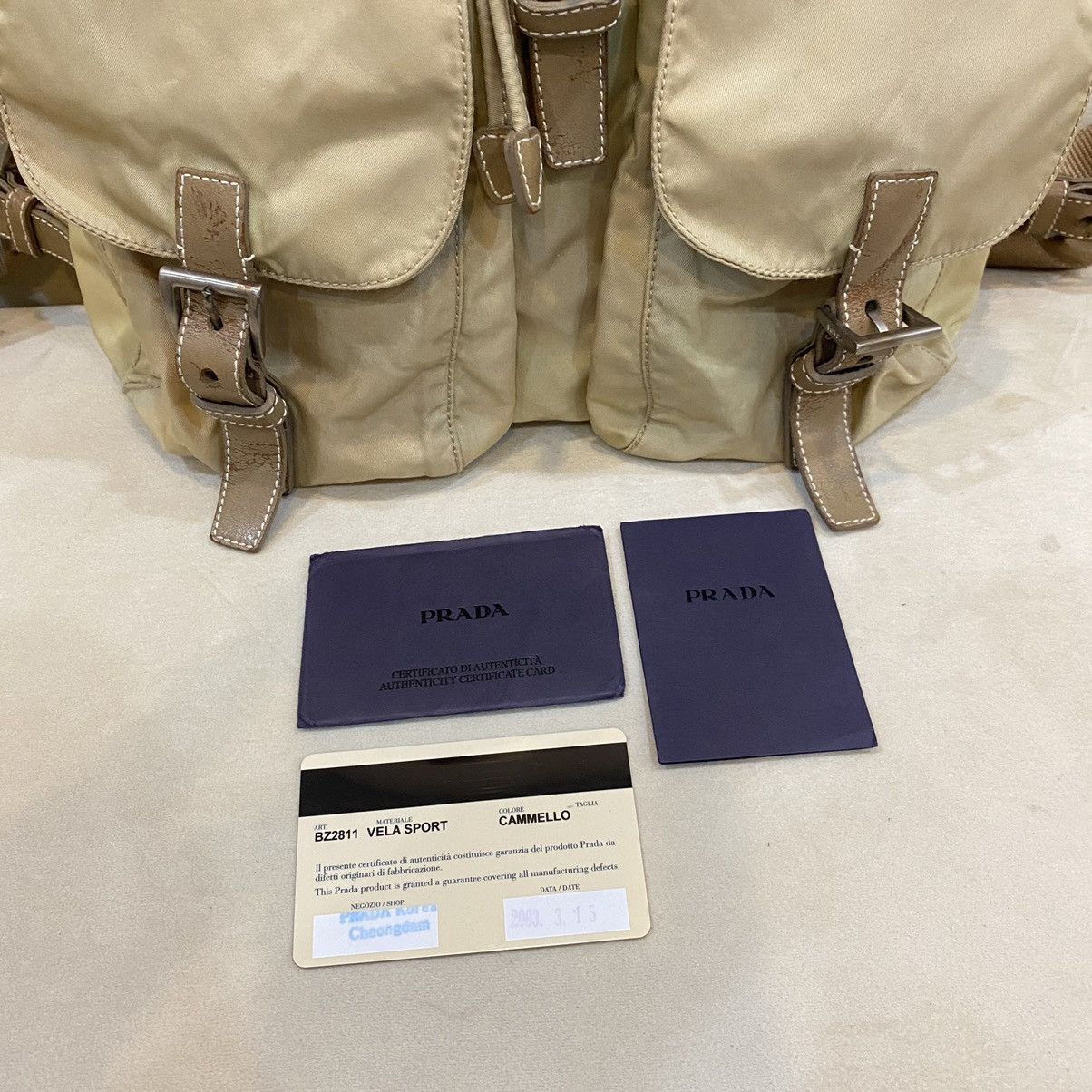 Prada × Vintage Vintage Prada Cammello Brown Nylon Vela Backpack Size ONE SIZE - 23 Thumbnail