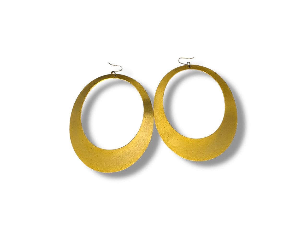 Vintage LARGE BRASS GOLD HOOP EARRING BY YLANG-YLANG COLLECTION Size ONE SIZE - 2 Thumbnail