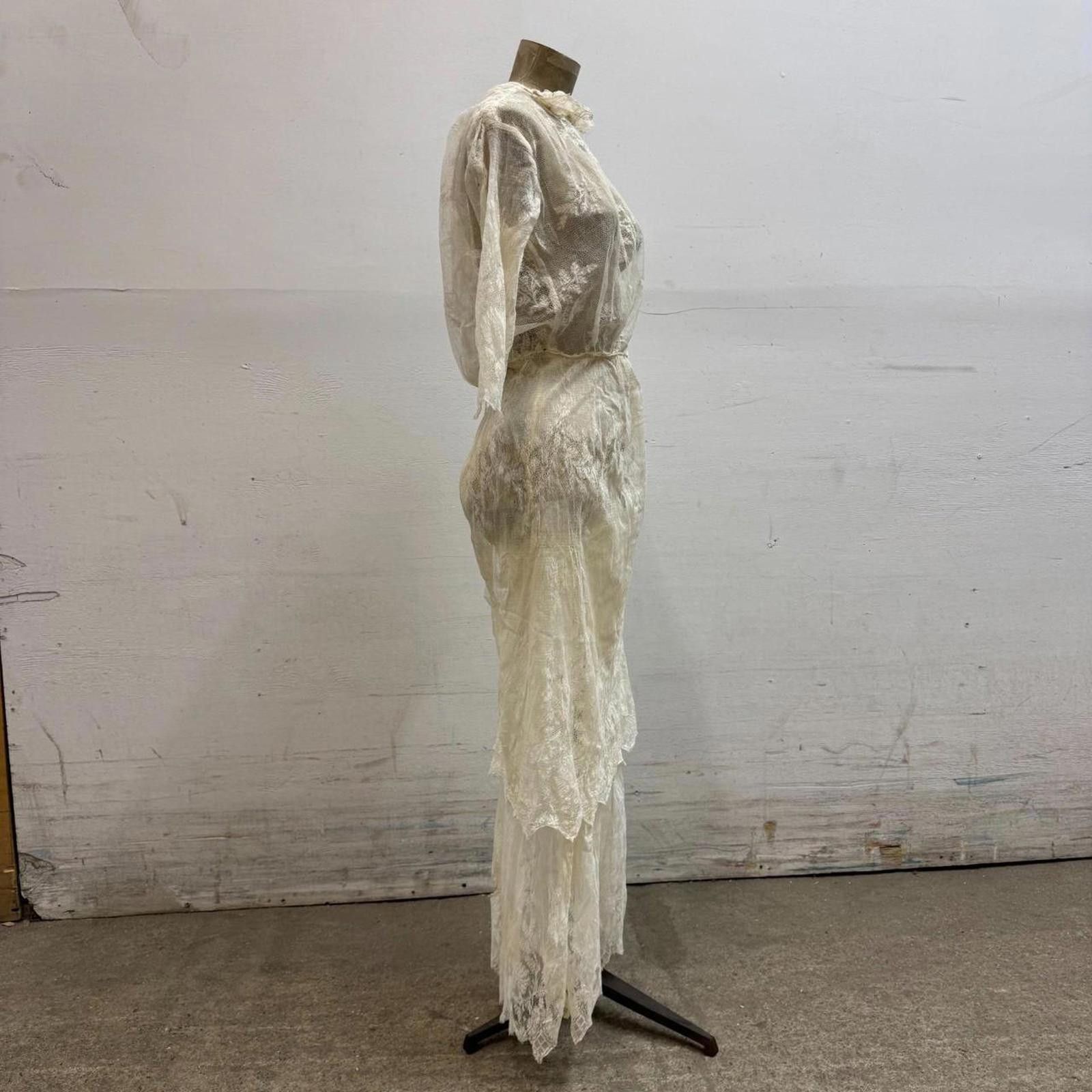 Other Antique 1910s Edwardian Tea Gown XS White Cotton Lace Dress Size XS / US 0-2 / IT 36-38 - 7 Thumbnail